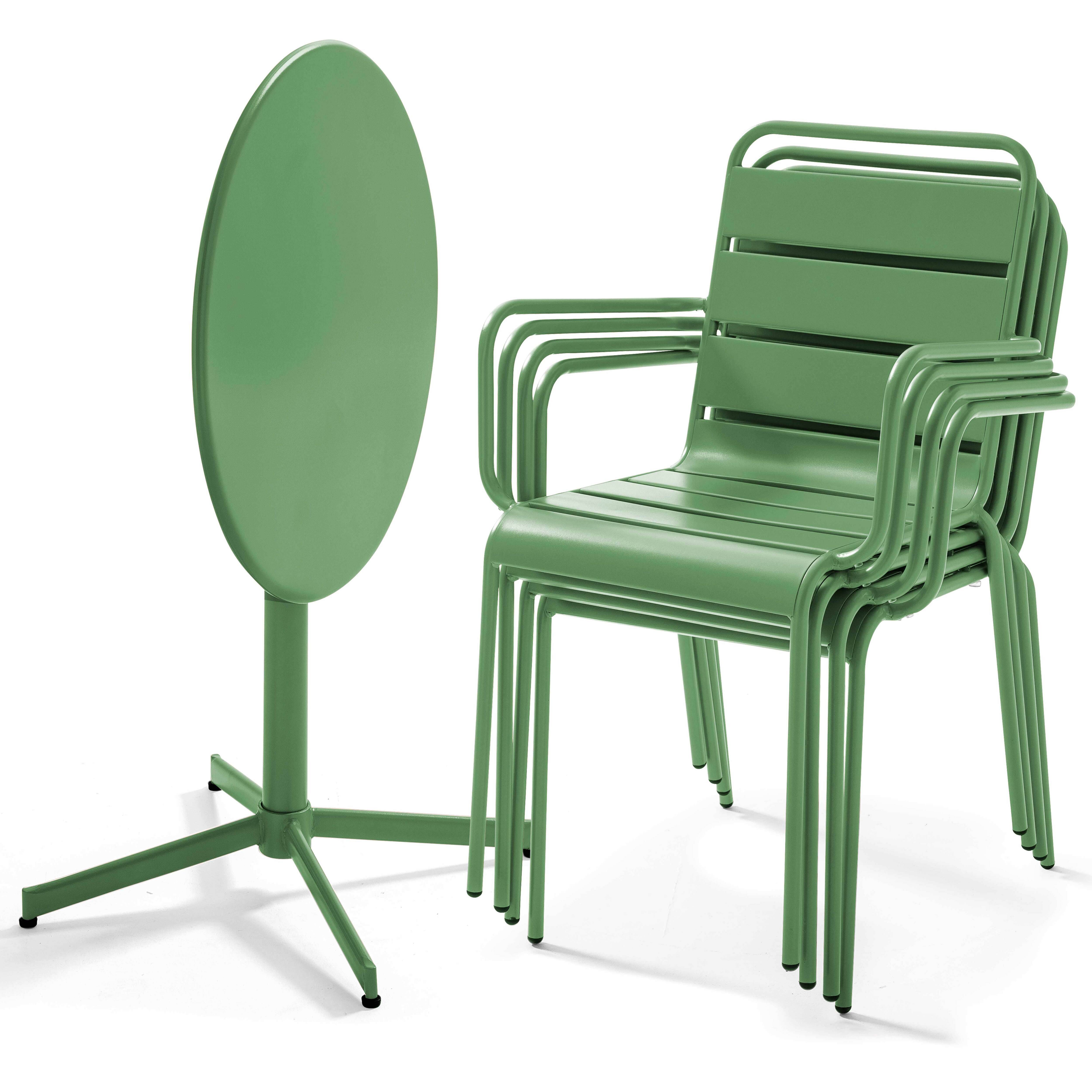 Oviala - Ensemble table de jardin et 4 fauteuils métal vert cactus  Palavas - Oviala - Image 2