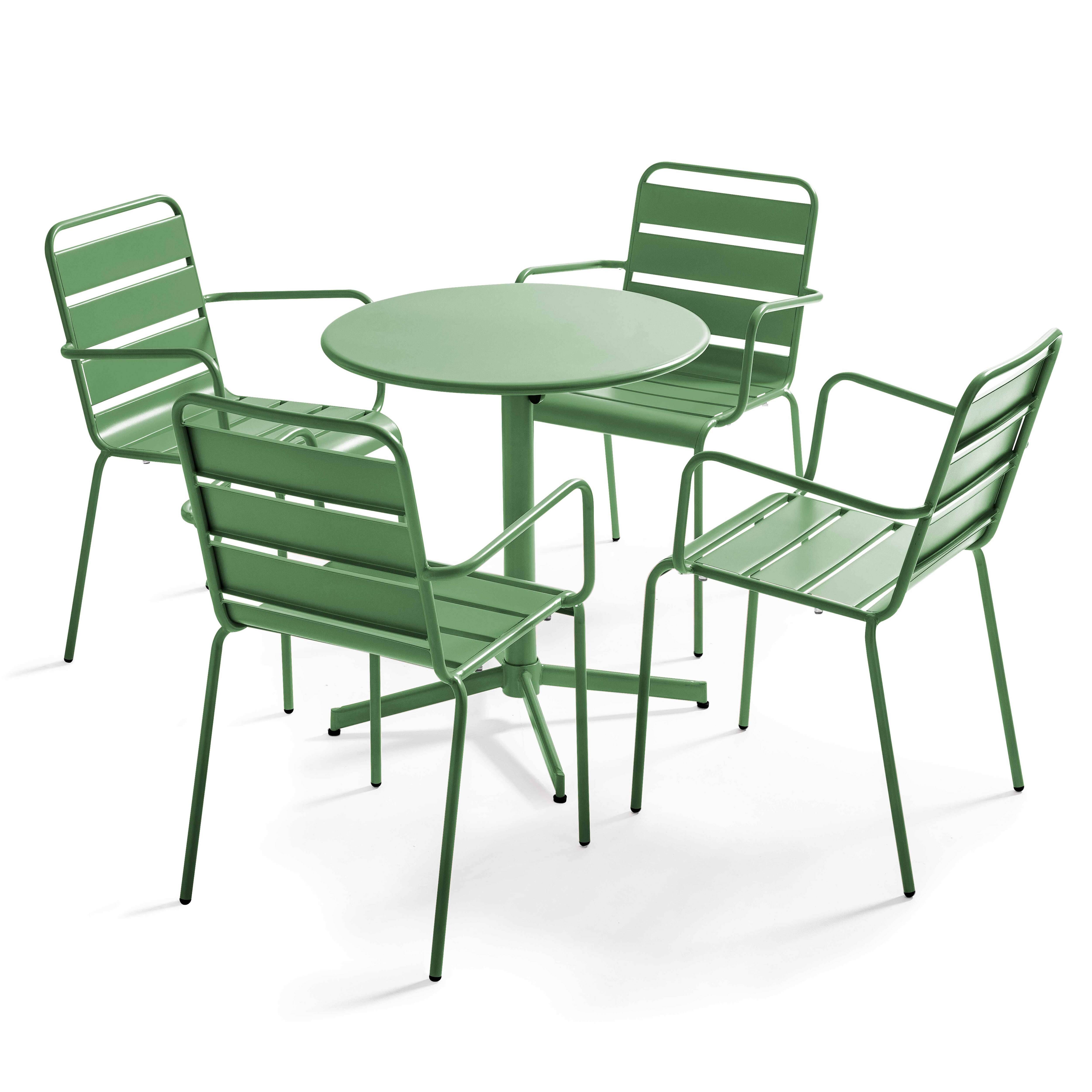 Oviala - Ensemble table de jardin et 4 fauteuils métal vert cactus Palavas - Oviala - Image 1