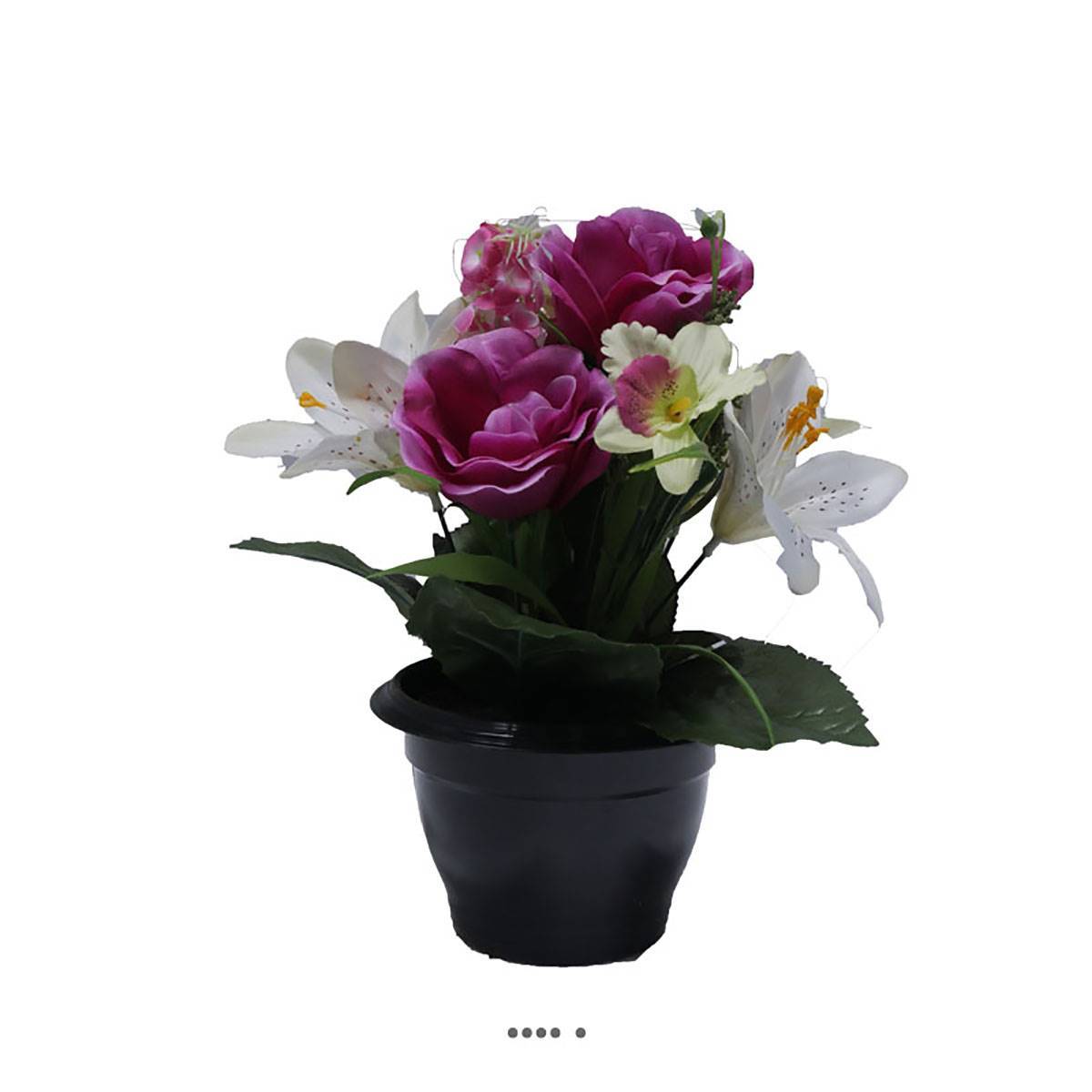 Composition fleurs artificielles cimetière pot roses lys arums H 28 cm D 25 cm Mauve violet - couleur: Mauve violet - Imagen 1