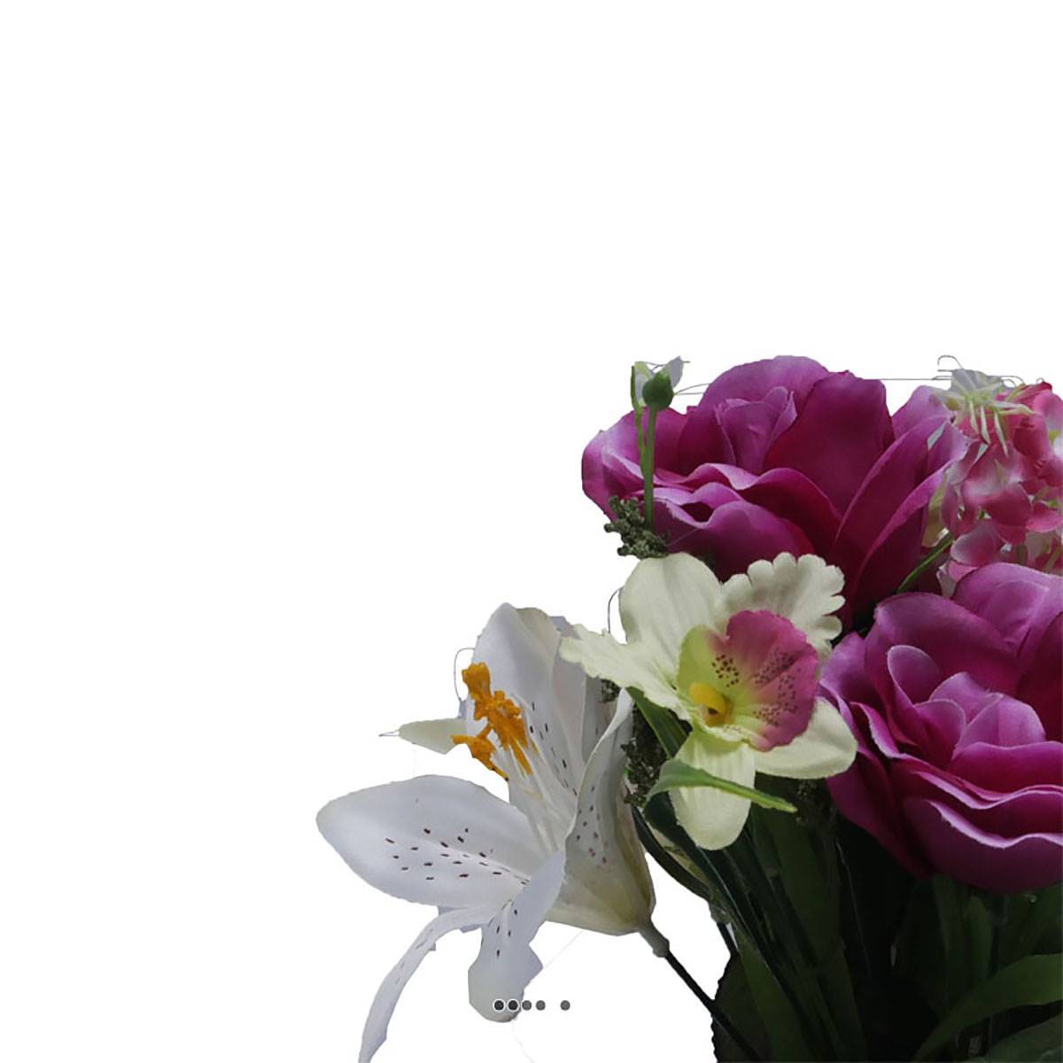 Composition fleurs artificielles cimetière pot roses lys arums H 28 cm D 25 cm Mauve violet - couleur: Mauve violet - Imagen 3