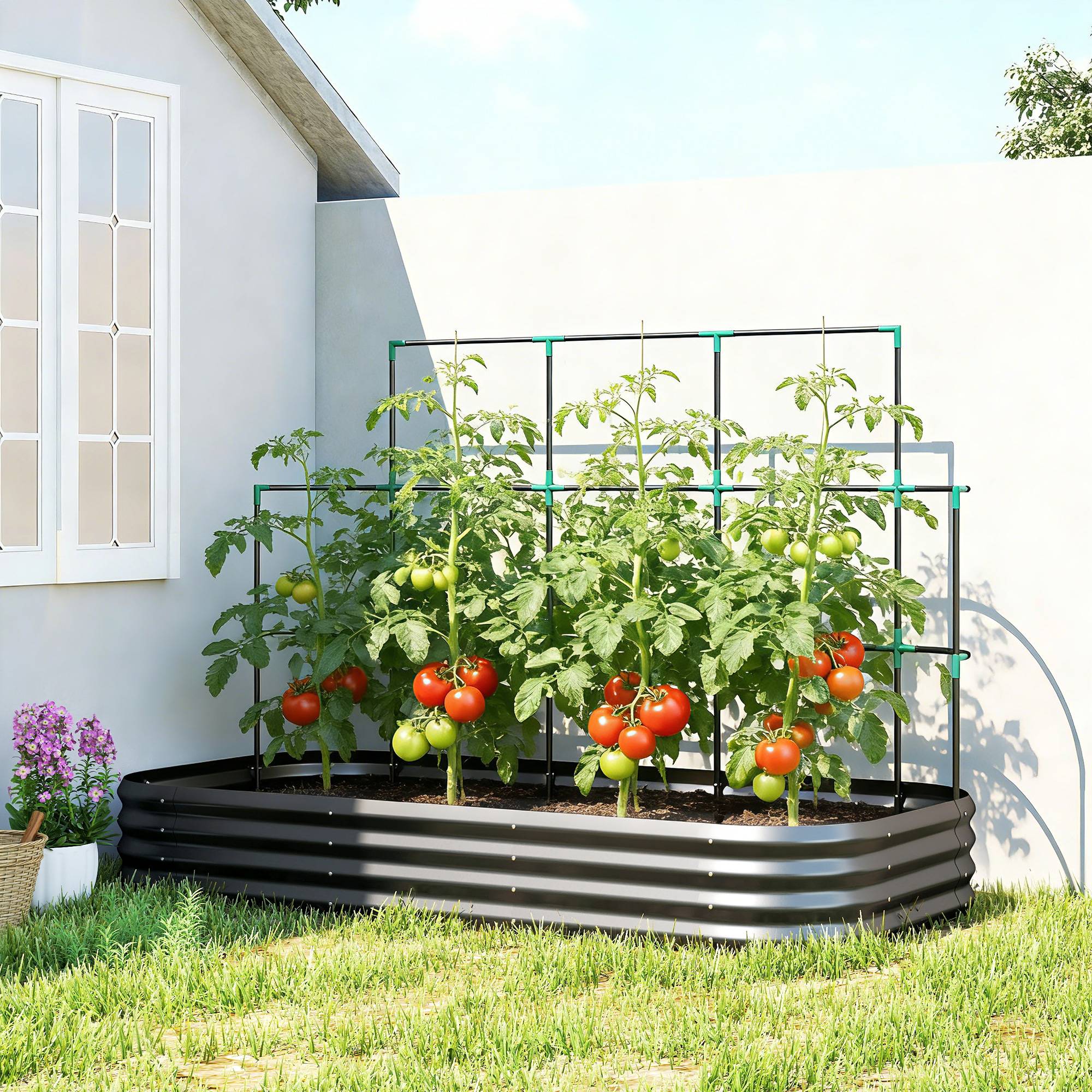 Potager surélevé avec treillis métal, bord protégé, gants, 220x110x150 cm - Image 3