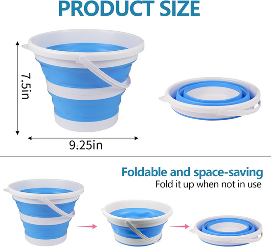 Seau pliable en silicone pour camping,seau en plastique, voyages, lavage de voiture et usage domestique (bleu) (5 litres) -Lytech - Image 2