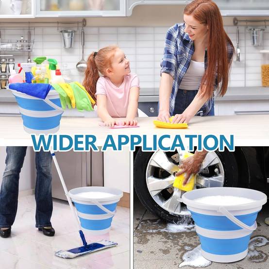 Seau pliable en silicone pour camping,seau en plastique, voyages, lavage de voiture et usage domestique (bleu) (5 litres) -Lytech - Image 5