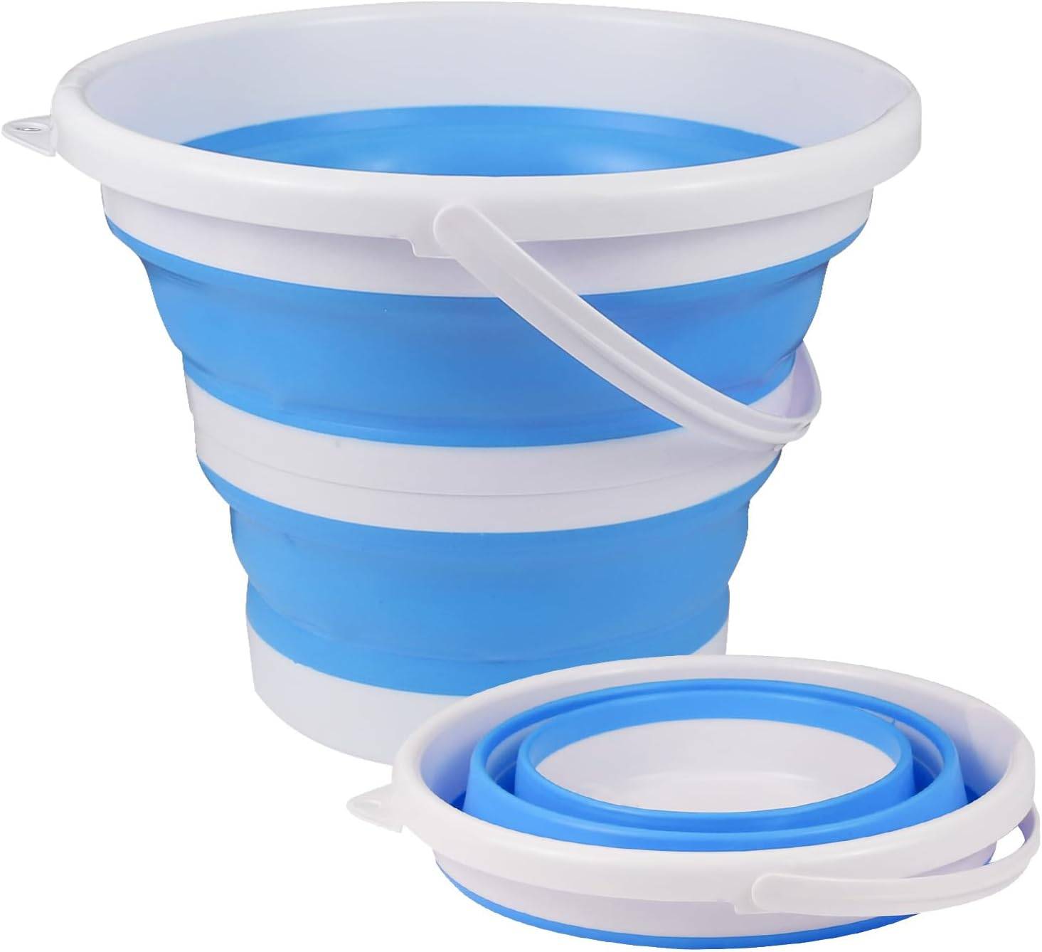 Seau pliable en silicone pour camping,seau en plastique， voyages, lavage de voiture et usage domestique (bleu) (5 litres) -Lytech - Image 1