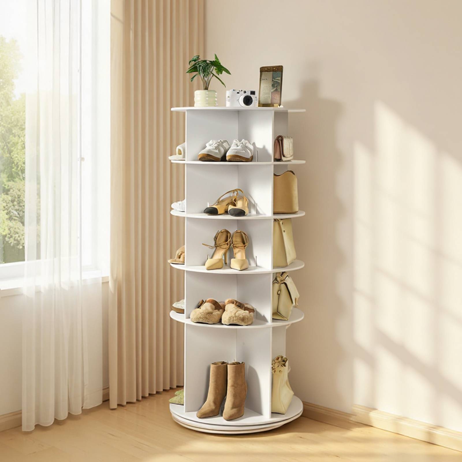 VEVOR Étagère présentoir à chaussures rotatif 360° 5 niveaux 20 paires blanc - Image 8
