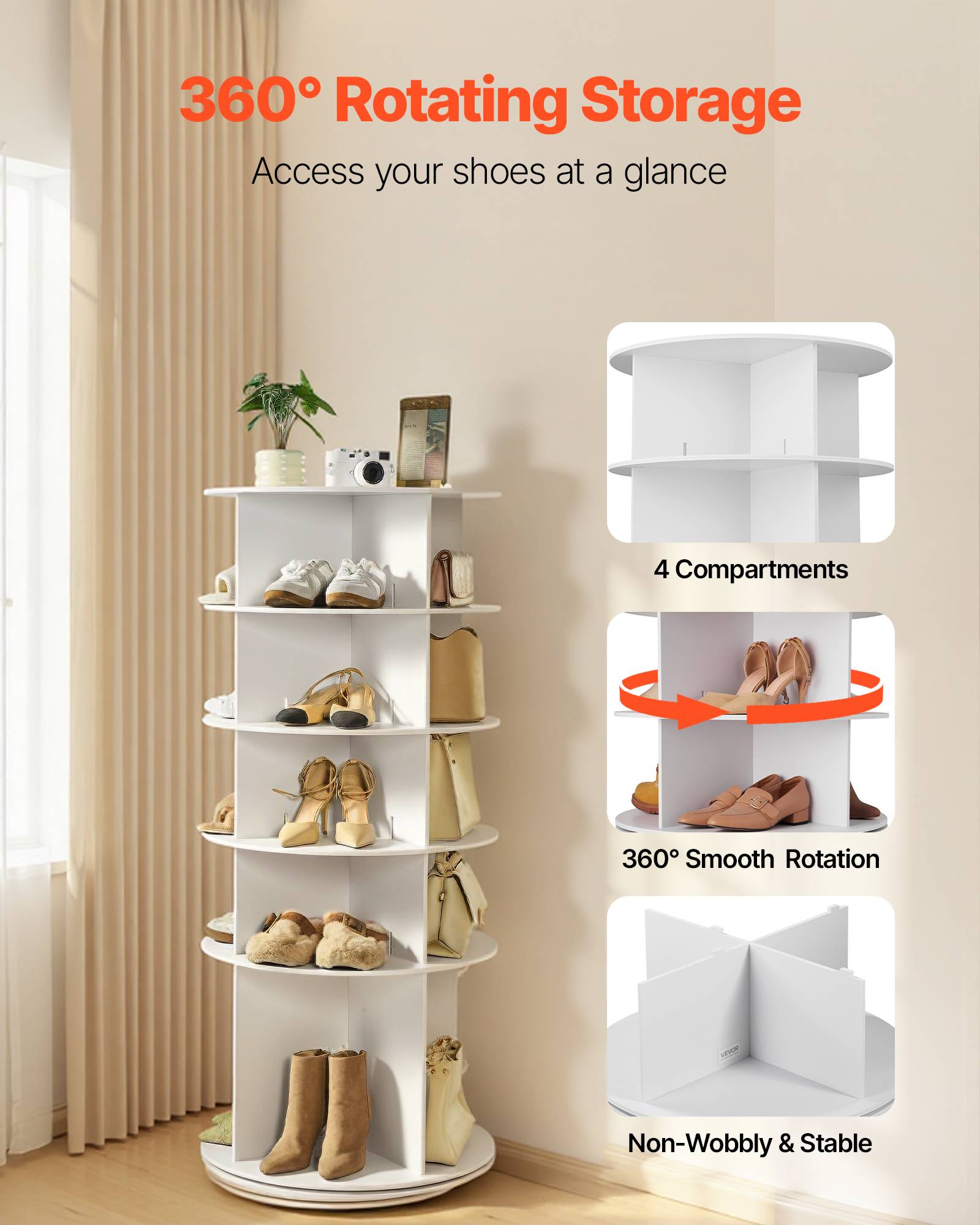 VEVOR Étagère présentoir à chaussures rotatif 360° 5 niveaux 20 paires blanc - Image 2