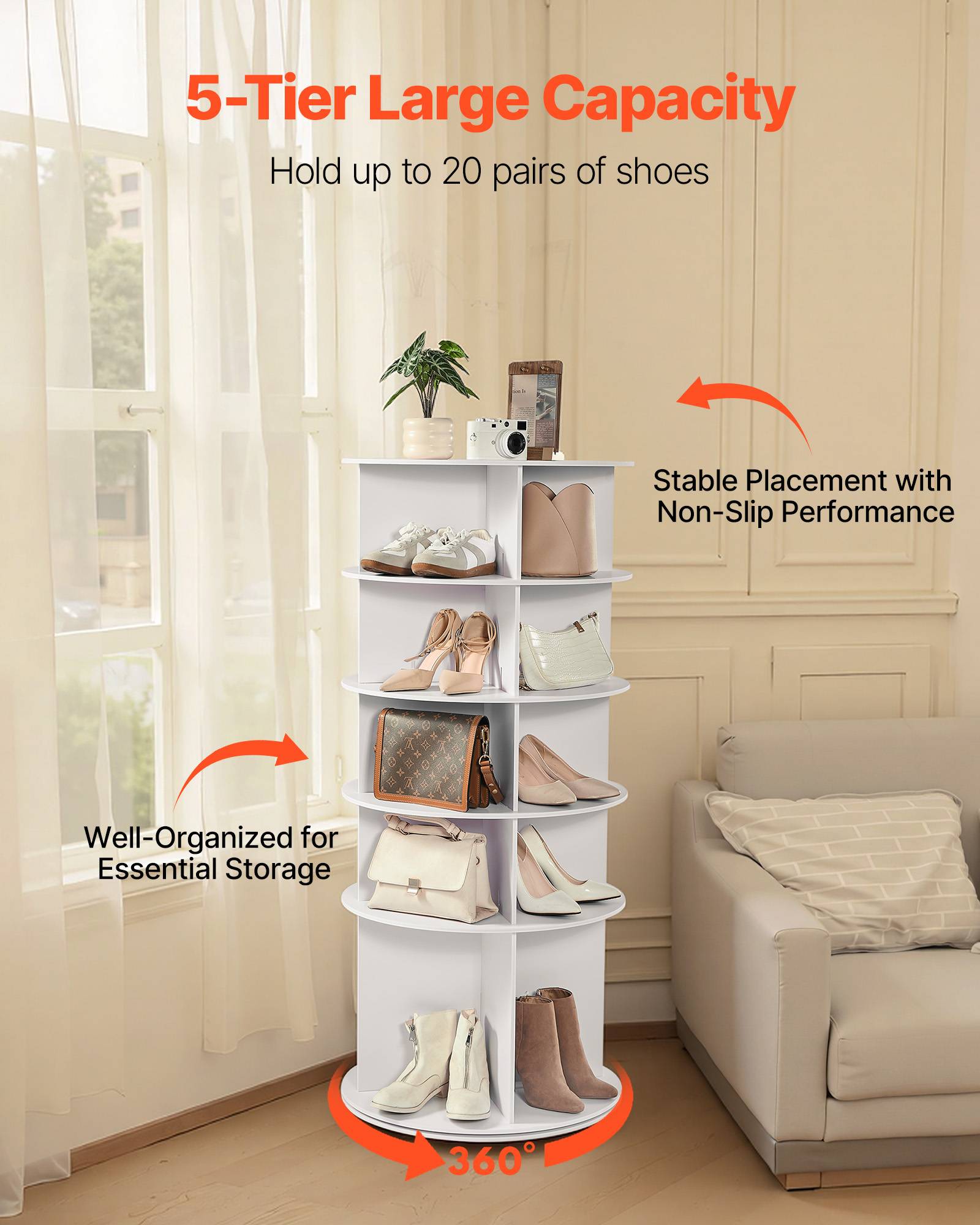 VEVOR Étagère présentoir à chaussures rotatif 360° 5 niveaux 20 paires blanc - Image 4