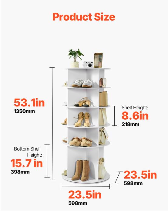 VEVOR Étagère présentoir à chaussures rotatif 360° 5 niveaux 20 paires blanc - Image 3