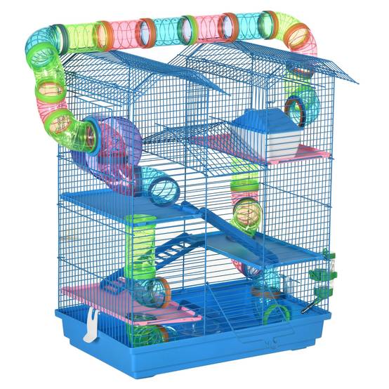 Cage hamster métal pour petits rongeurs 5 niveaux avec accessoires complets 47x30x59cm bleu - ComfortXL Outdoor Living - Image 1