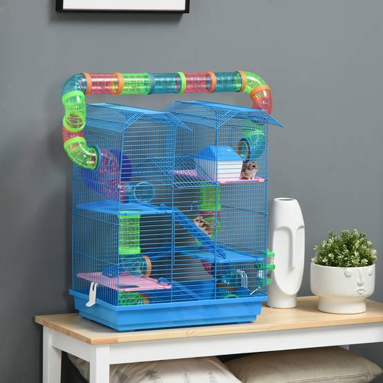 Cage hamster métal pour petits rongeurs 5 niveaux avec accessoires complets 47x30x59cm bleu - ComfortXL Outdoor Living - Image 4