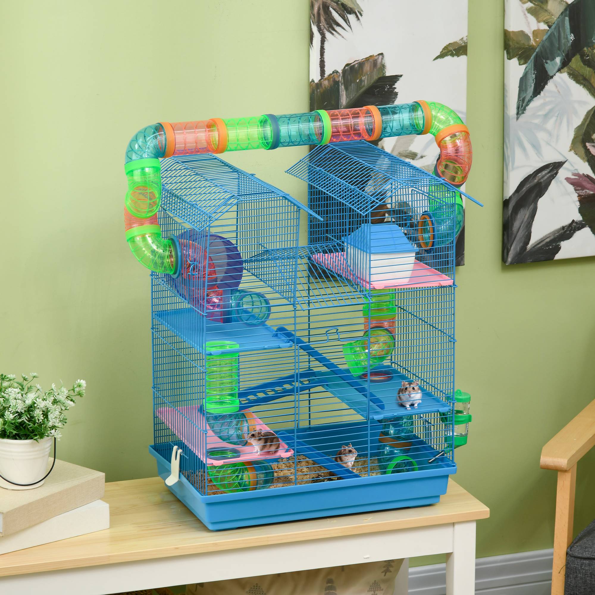 Cage hamster métal pour petits rongeurs 5 niveaux avec accessoires complets 47x30x59cm bleu - ComfortXL Outdoor Living - Image 3