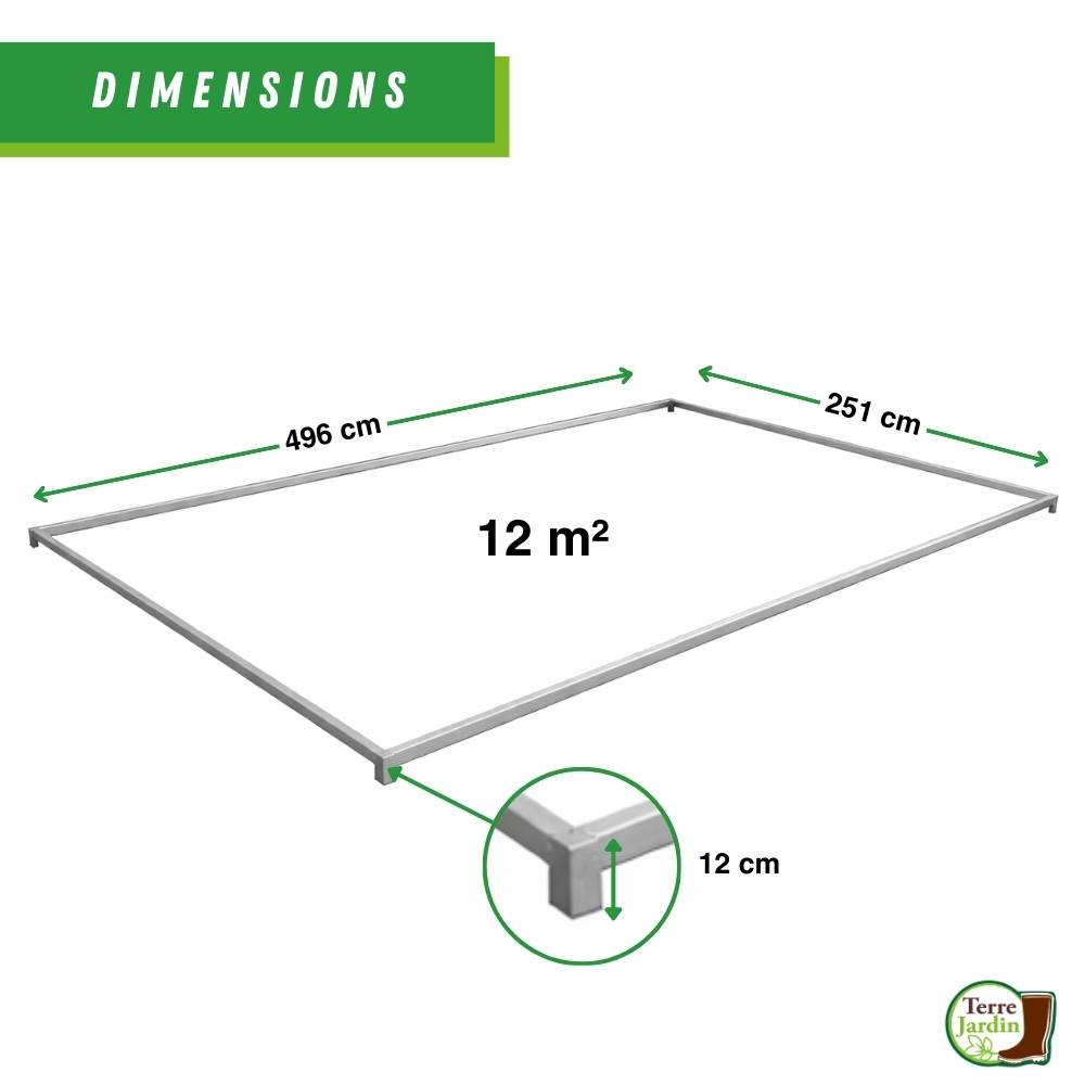 Fondation serre jardin 12m², 496x251x12 cm, Cadre métal solide acier galvanisé - TERRE JARDIN - TERRE JARDIN - Image 2