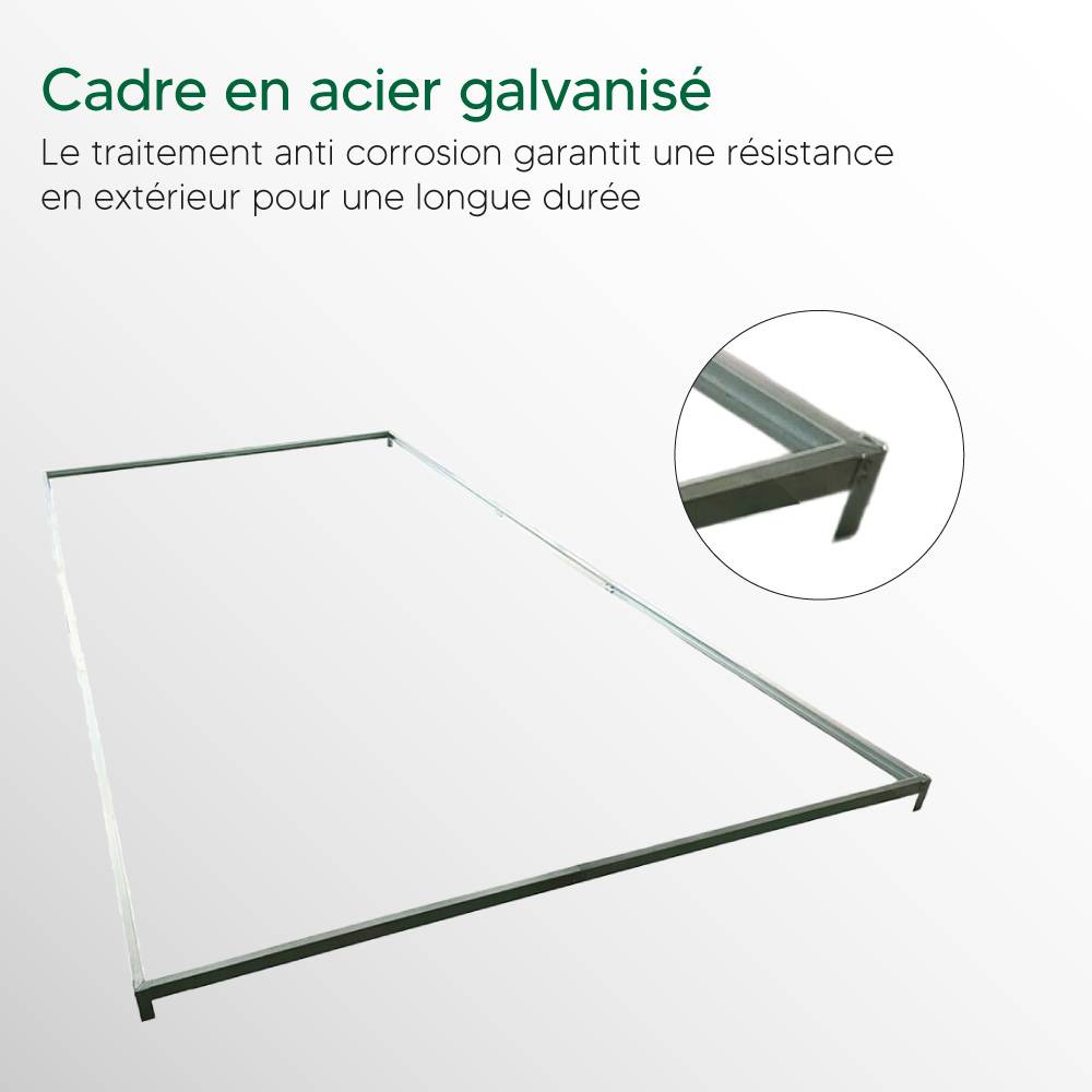 Fondation serre jardin 12m², 496x251x12 cm, Cadre métal solide acier galvanisé - TERRE JARDIN - TERRE JARDIN - Image 5