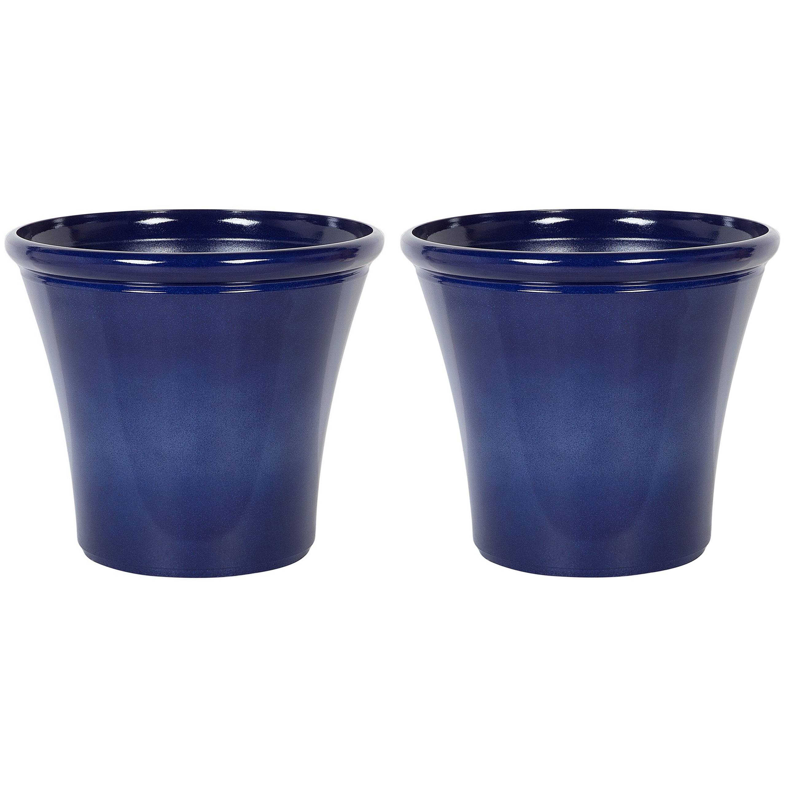 Beliani - Lot de 2 Pot de Fleurs Bleu Marine en Argile et Fibre de Verre ⌀ 50 cm Haut Forme Ronde Moderne pour Jardin Extérieur ou Terrasse Déco - Imagen 1
