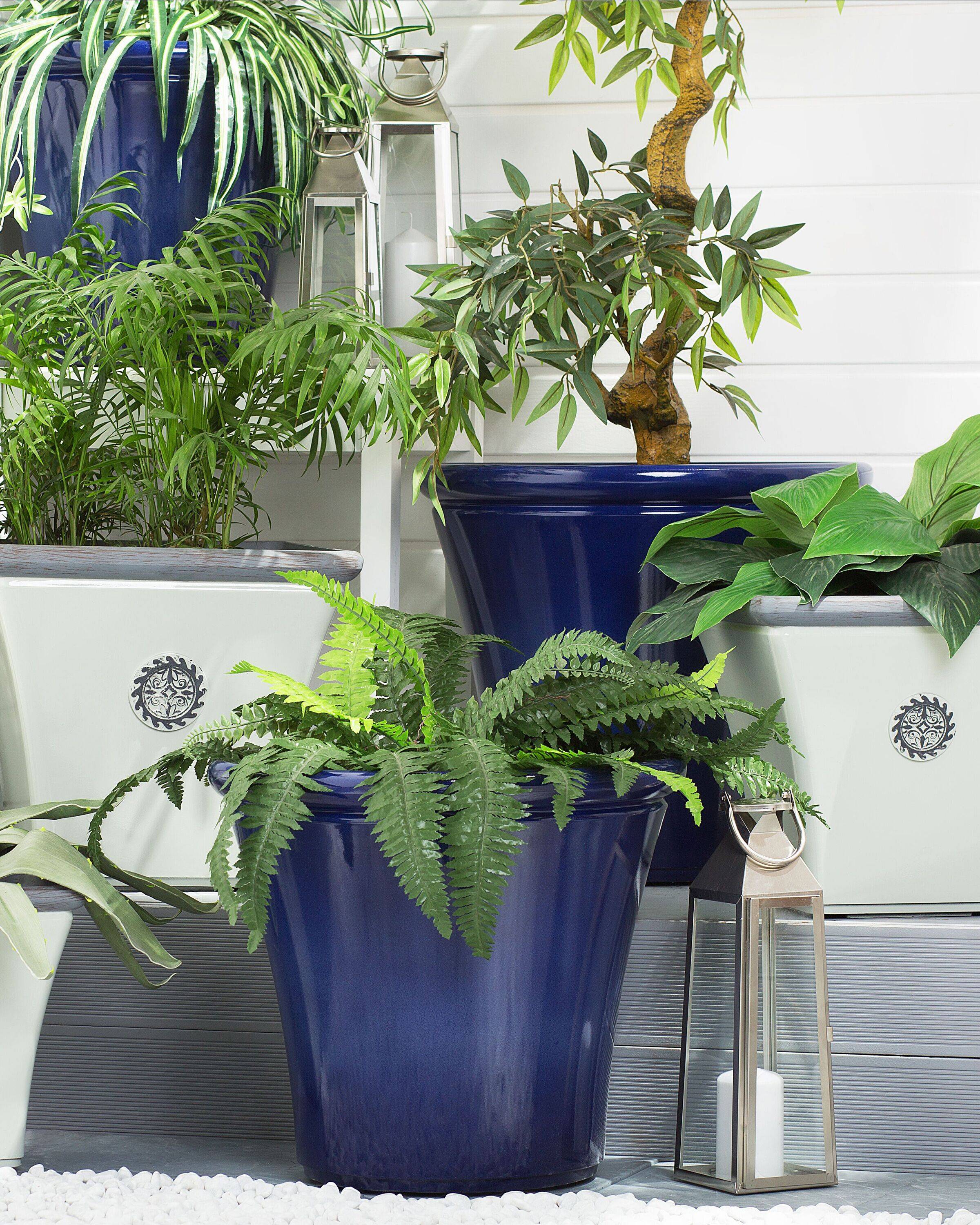 Beliani - Lot de 2 Pot de Fleurs Bleu Marine en Argile et Fibre de Verre ⌀ 50 cm Haut Forme Ronde Moderne pour Jardin Extérieur ou Terrasse Déco - Imagen 2