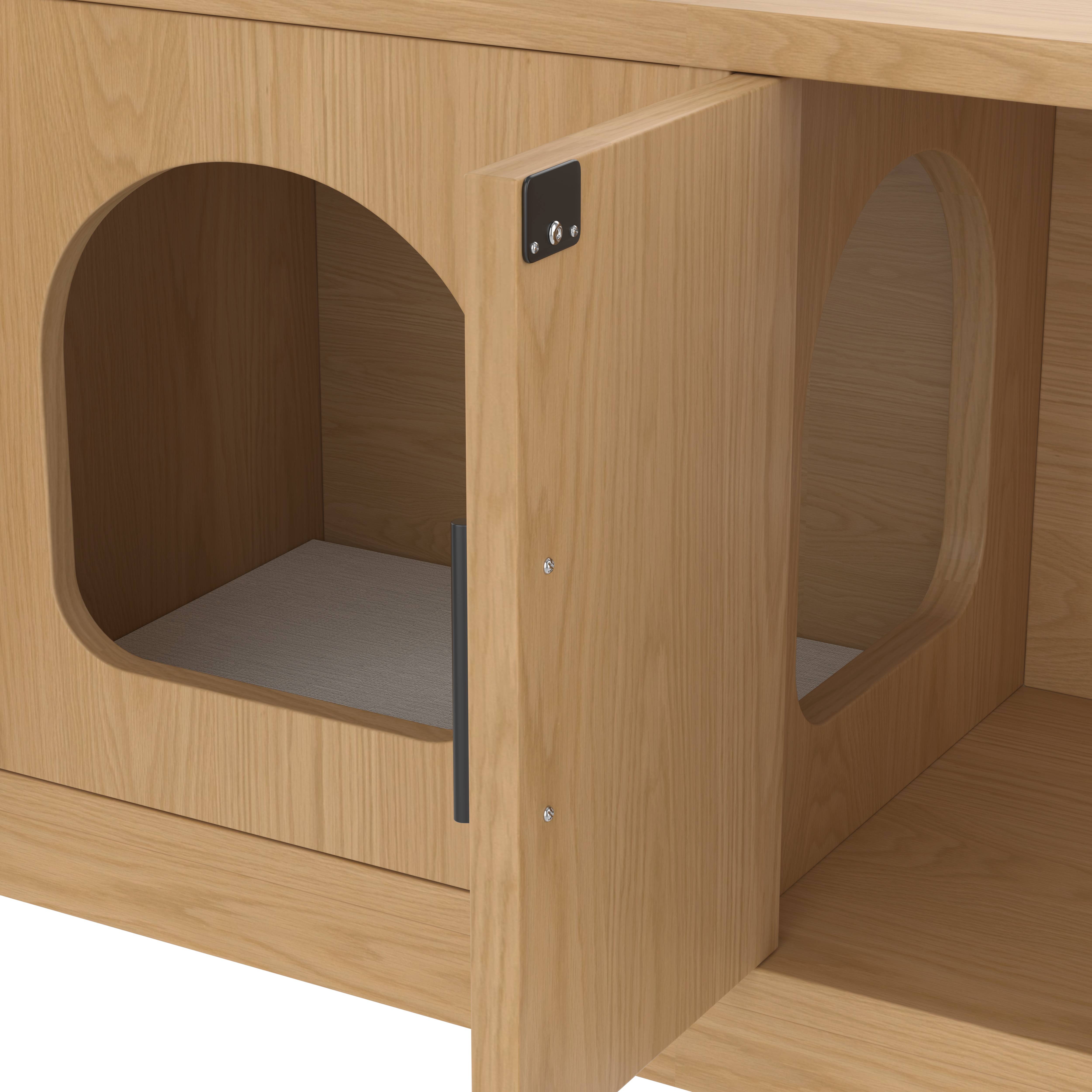 Meuble Litière Chat Panneau Particules Pour Entrée Salon Multifonction 4en1 140x40x45cm Chêne - ComfortXL Outdoor Living - Image 5