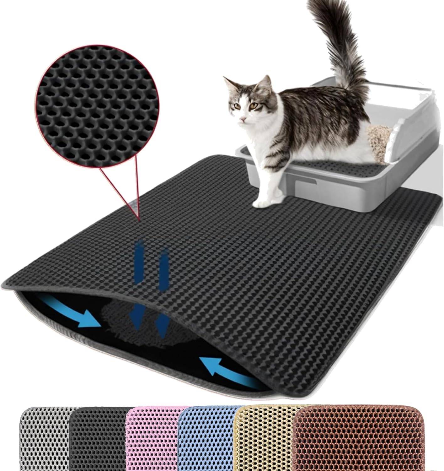 Tapis de litière pour chat, double couche, nid d'abeille, antidérapant, imperméable et anti-urine, accessoire pour chat, 70*120 cm, noir-Lytech - Image 1
