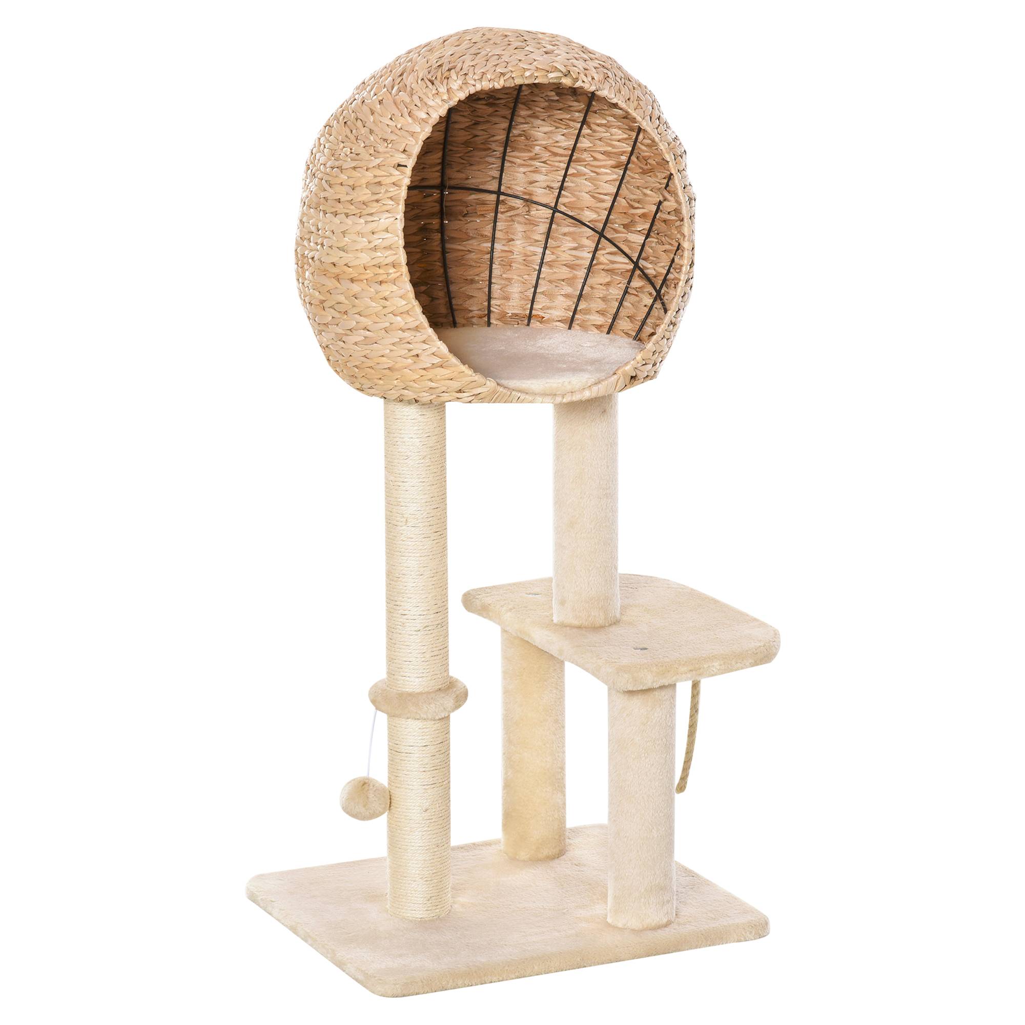 Arbre à chat 100 cm avec grotte et nid pour petit chat, jouet balle et sisal, couleur beige - Image 1
