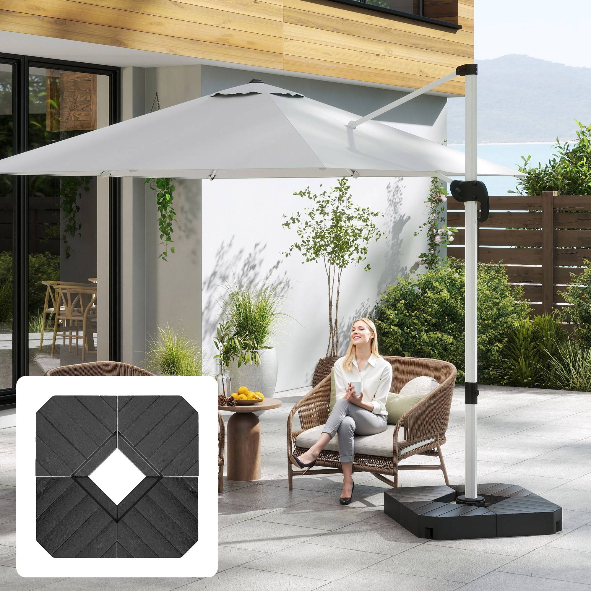 ComfortXL - Dalles lestage parasol déporté HDPE terrasse effet bois lestables 80x80cm noir - ComfortXL Outdoor Living - Image 4