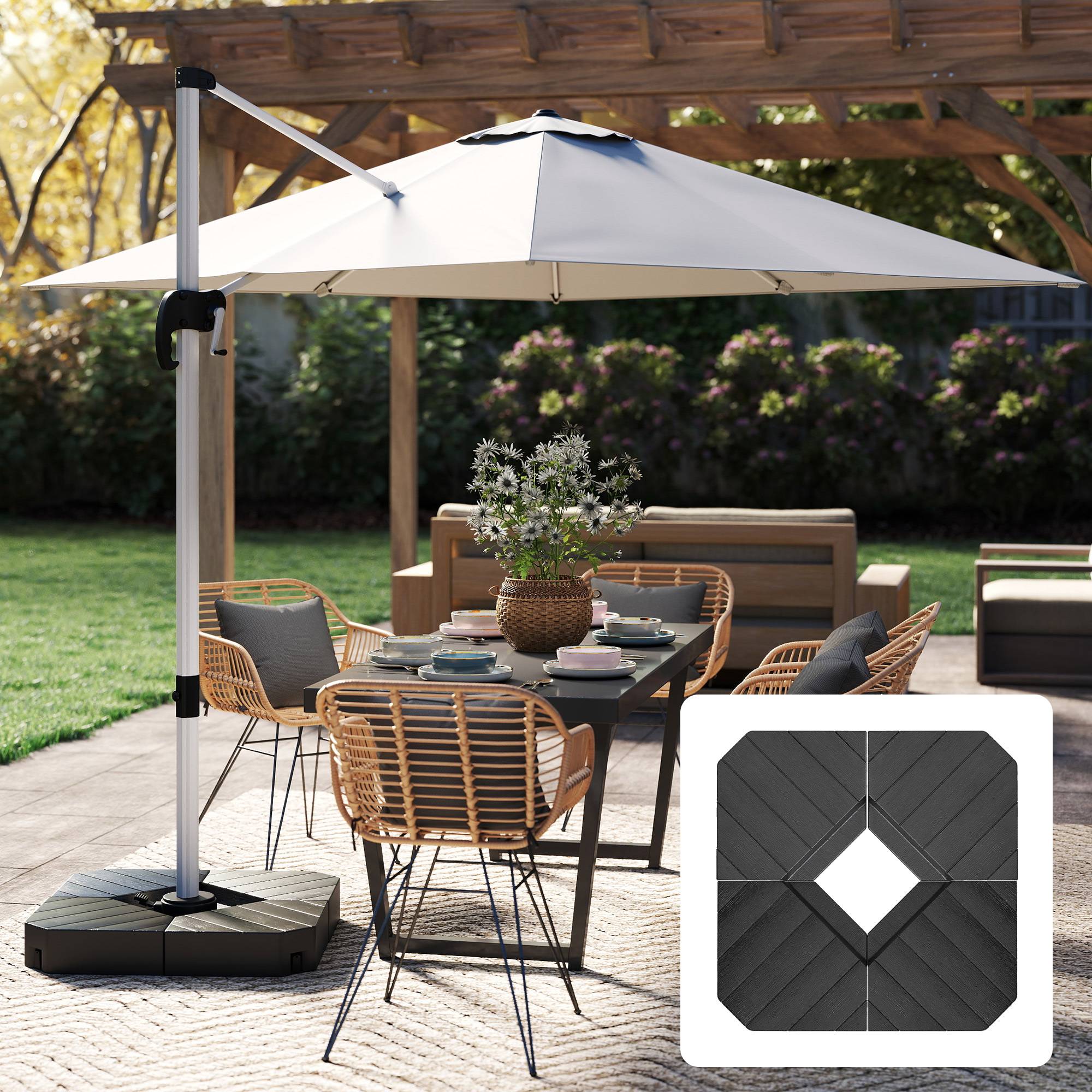ComfortXL - Dalles lestage parasol déporté HDPE terrasse effet bois lestables 80x80cm noir - ComfortXL Outdoor Living - Image 3