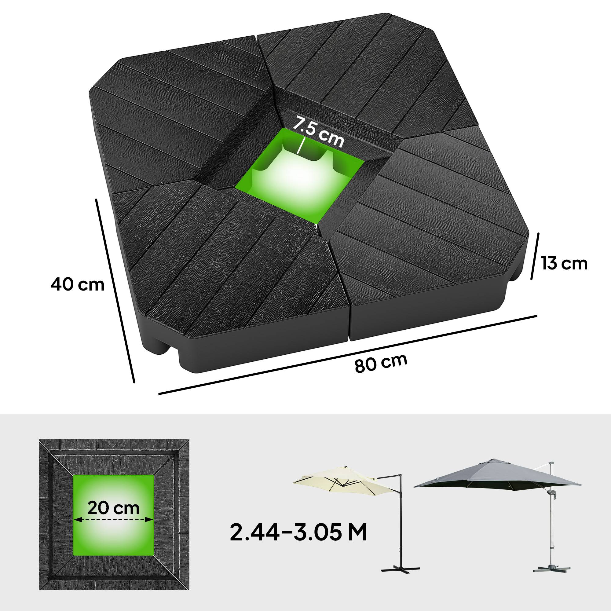 ComfortXL - Dalles lestage parasol déporté HDPE terrasse effet bois lestables 80x80cm noir - ComfortXL Outdoor Living - Image 5