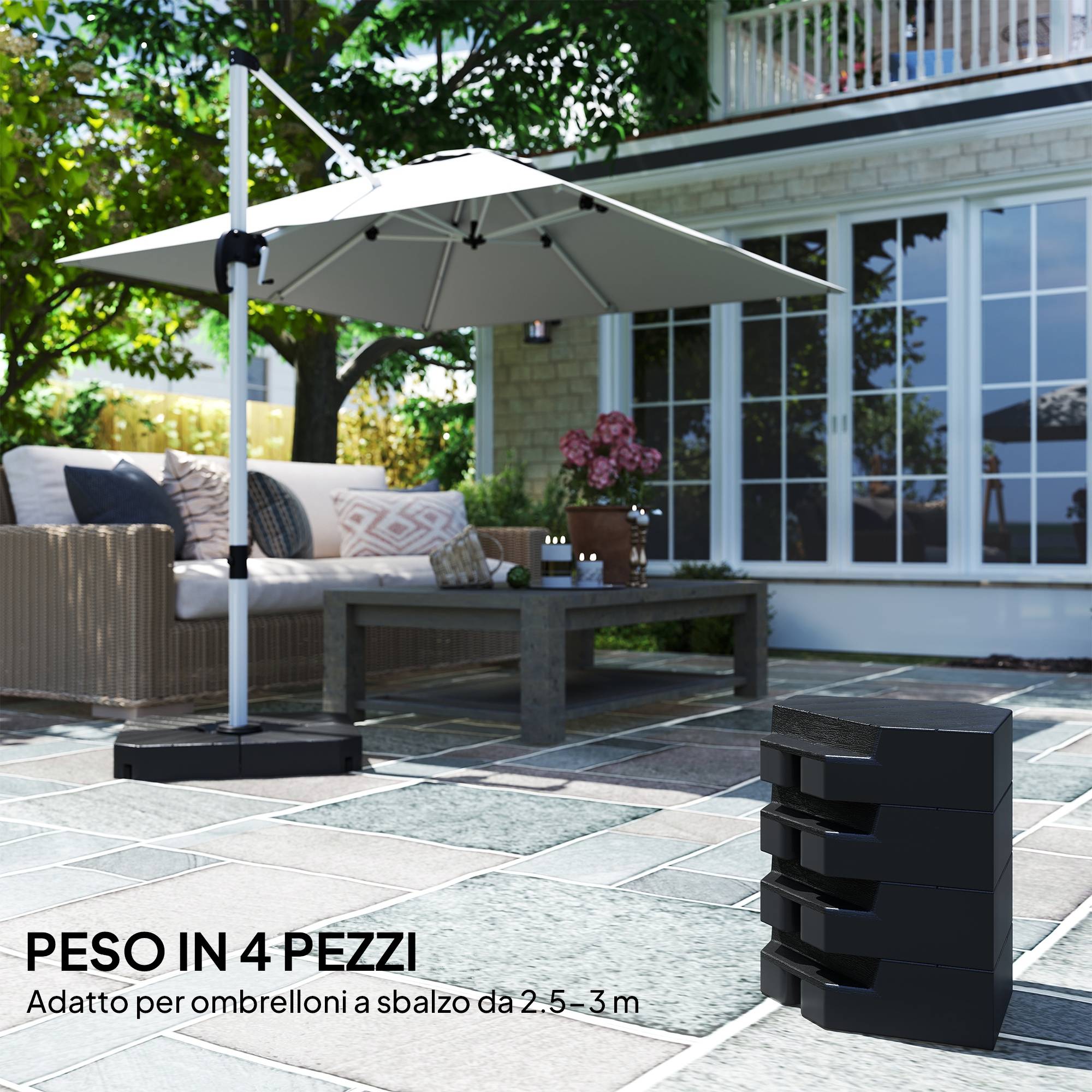 ComfortXL - Dalles lestage parasol déporté HDPE terrasse effet bois lestables 80x80cm noir - ComfortXL Outdoor Living - Image 6