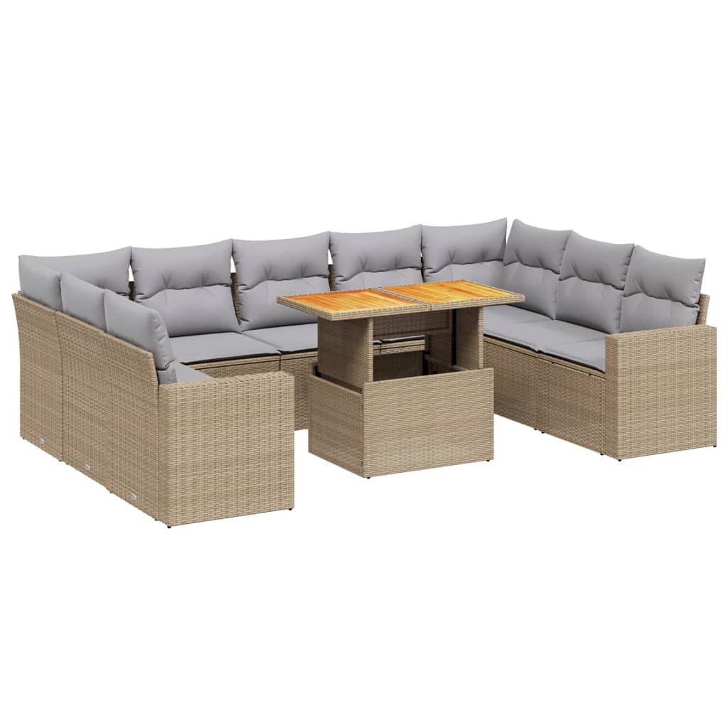 Salon de Jardin 10 Places Beige en Résine Tressée avec Table Relevable et Coussins Gris Clair – ComfortXL Outdoor Living - Image 2