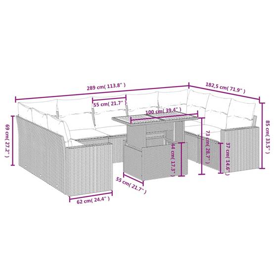 Salon de Jardin 10 Places Beige en Résine Tressée avec Table Relevable et Coussins Gris Clair – ComfortXL Outdoor Living - Image 3