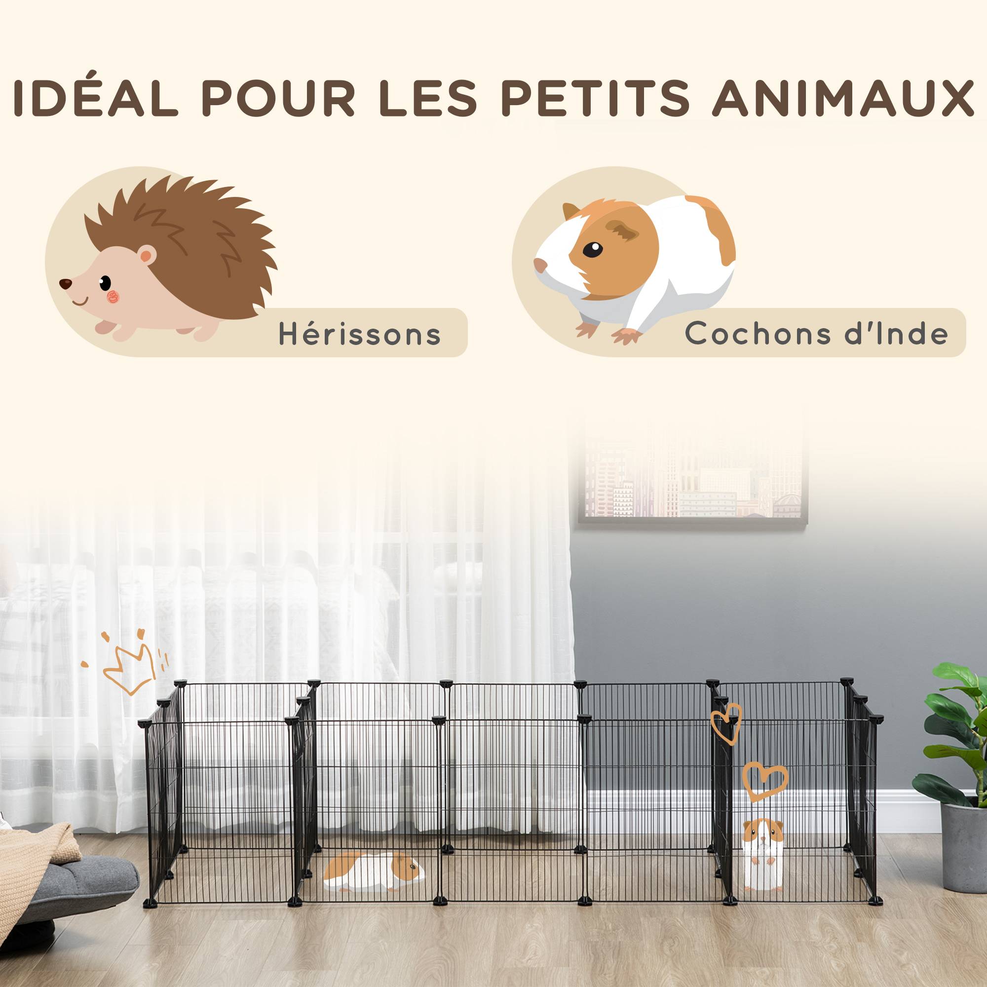 Parc enclos acier modulable lapins chiots montage express 175x70x45cm noir - ComfortXL Outdoor Living - Image 6