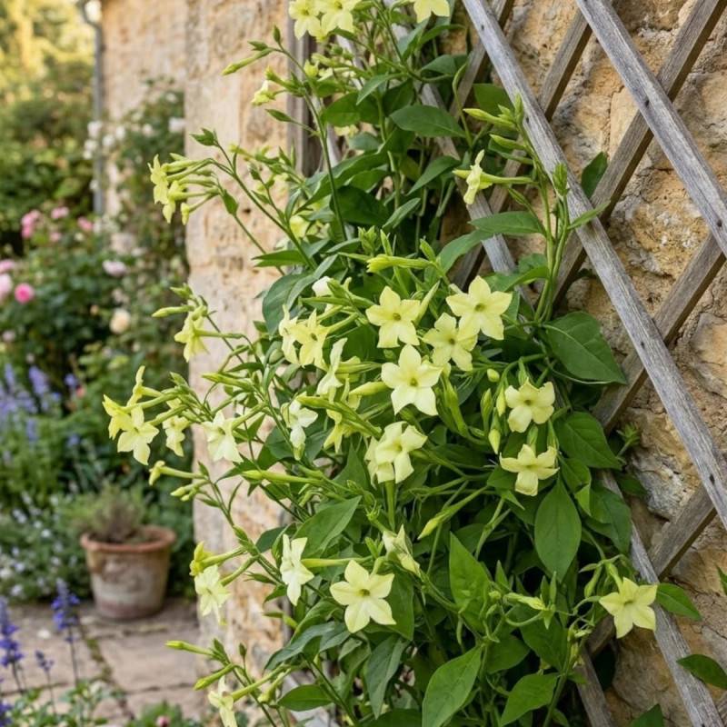 Jasmin blanc Clotted Cream® 'Devon Cream' à fleurs Jaune - feuillage Caduc - Godet - 5/20 cm-  hauteur à maturité De 3,00 m à 5,00 m - Imagen 2