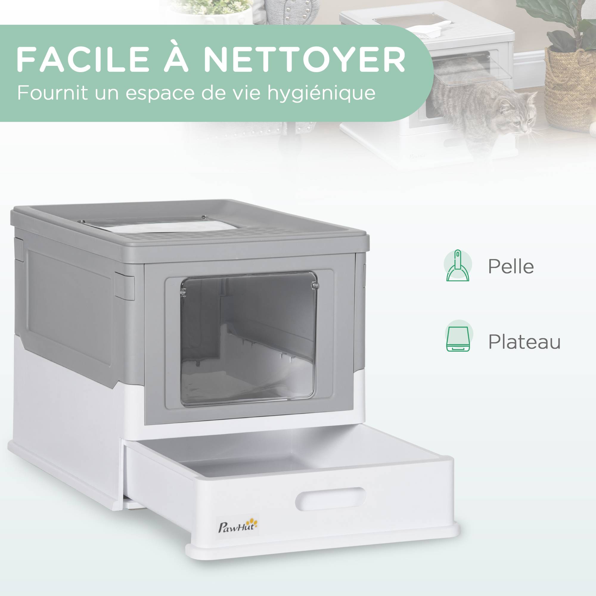 ComfortXL - Maison toilette pliable PP intérieur tiroir coulissant pelle 47x35x36cm gris - ComfortXL Outdoor Living - Image 6