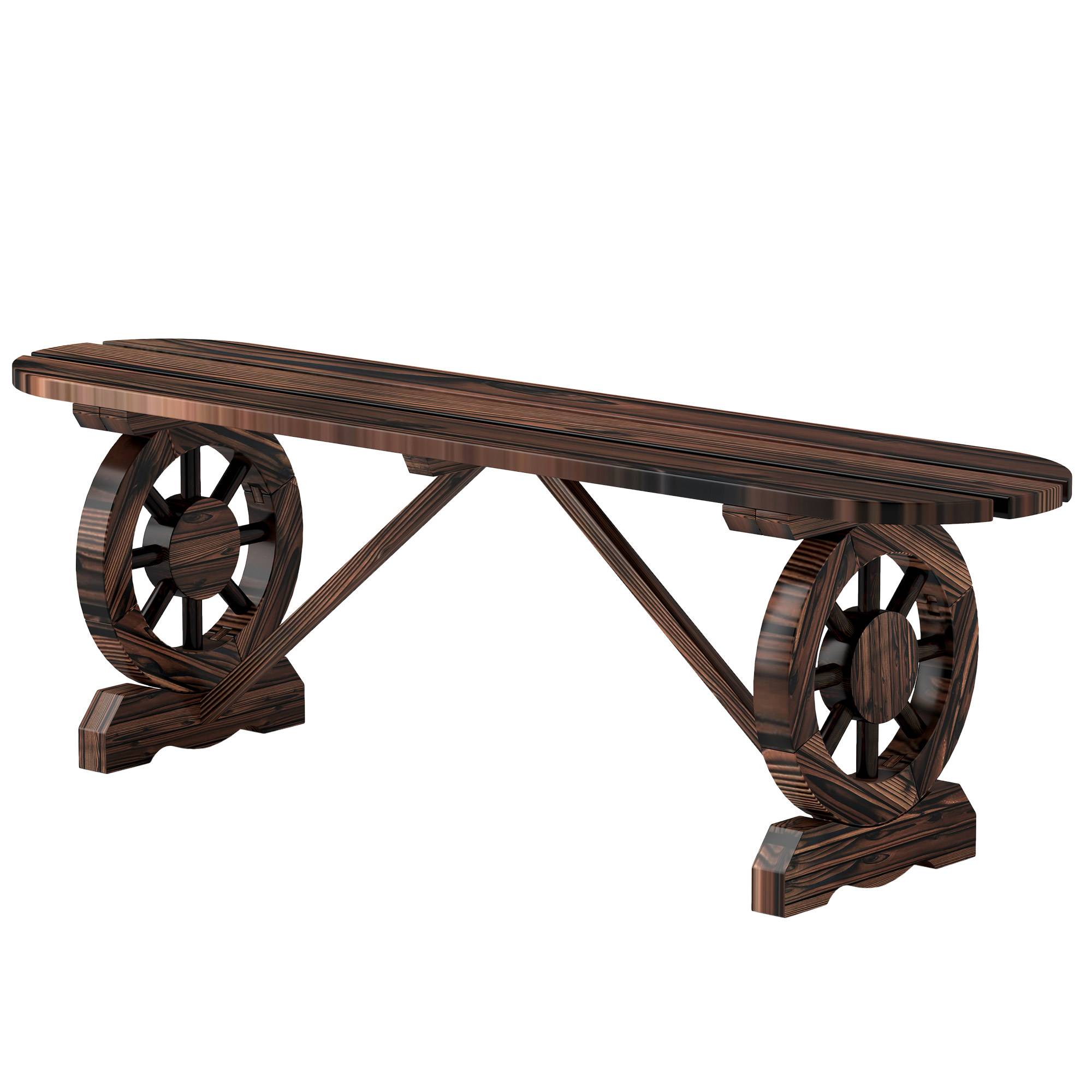Banc de jardin sans dossier bois sapin lattes pieds roues chariot 120x29x39cm marron - ComfortXL Outdoor Living - Image 2