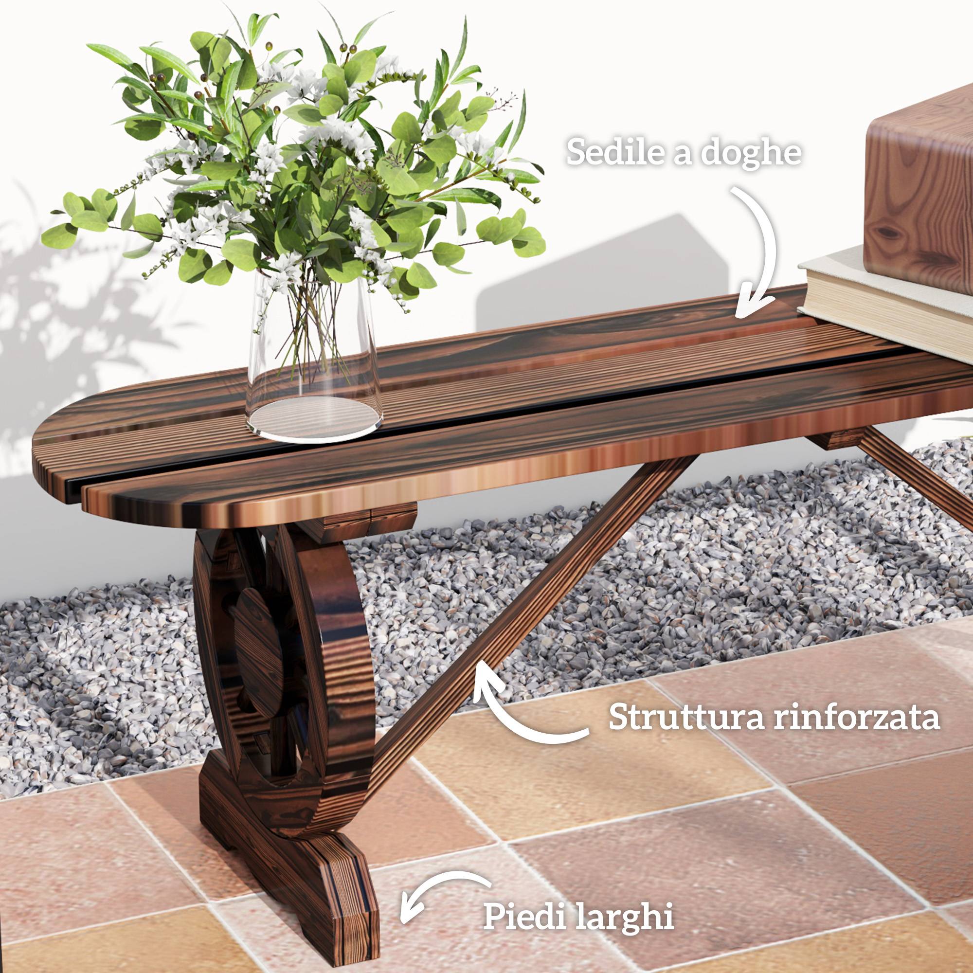Banc de jardin sans dossier bois sapin lattes pieds roues chariot 120x29x39cm marron - ComfortXL Outdoor Living - Image 9