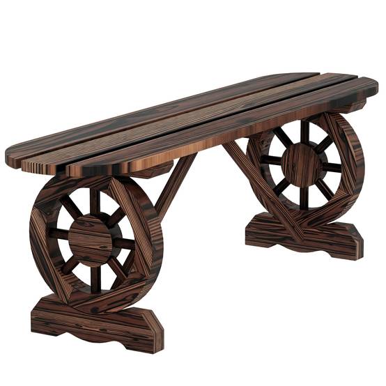 Banc de jardin sans dossier bois sapin lattes pieds roues chariot 120x29x39cm marron - ComfortXL Outdoor Living - Image 1