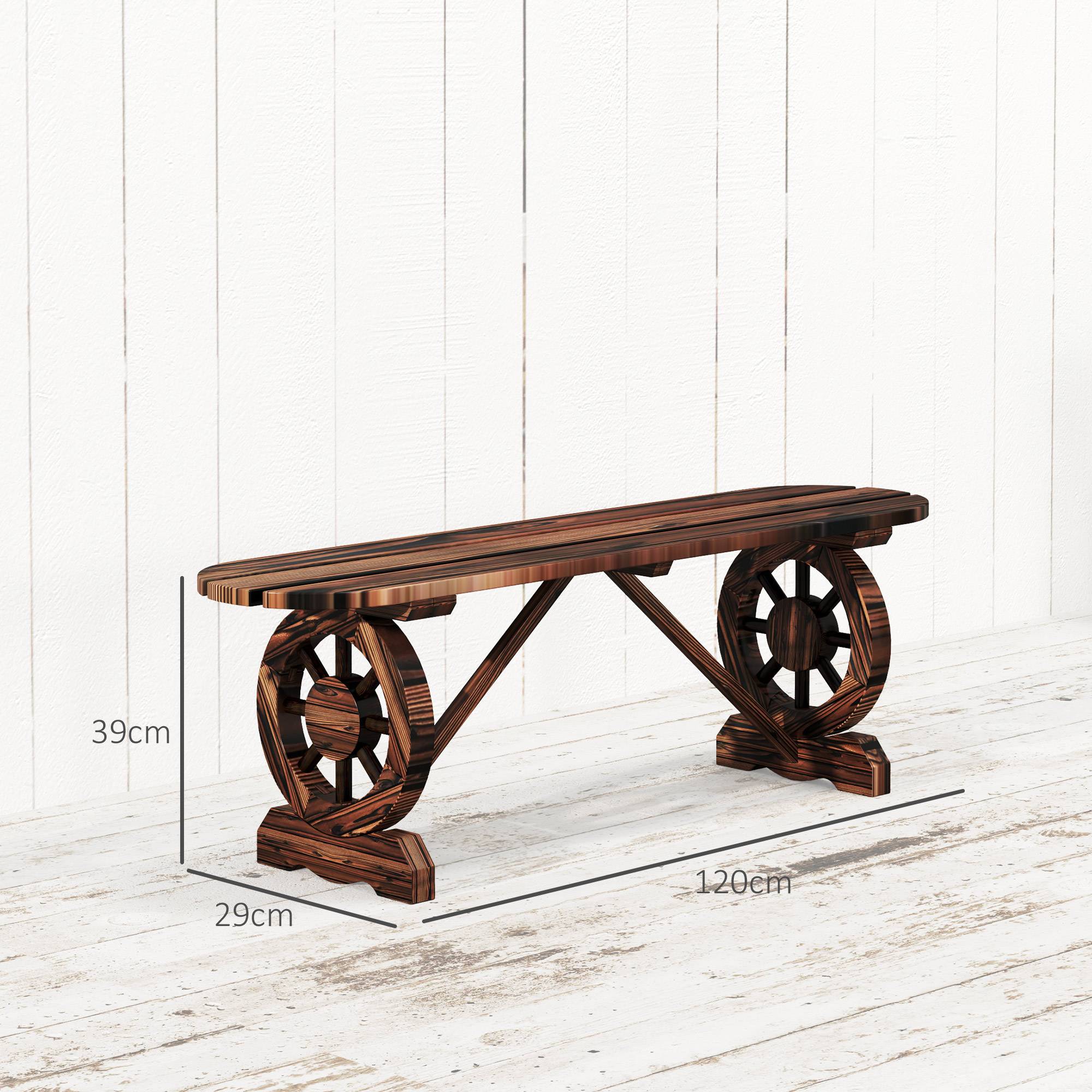 Banc de jardin sans dossier bois sapin lattes pieds roues chariot 120x29x39cm marron - ComfortXL Outdoor Living - Image 5