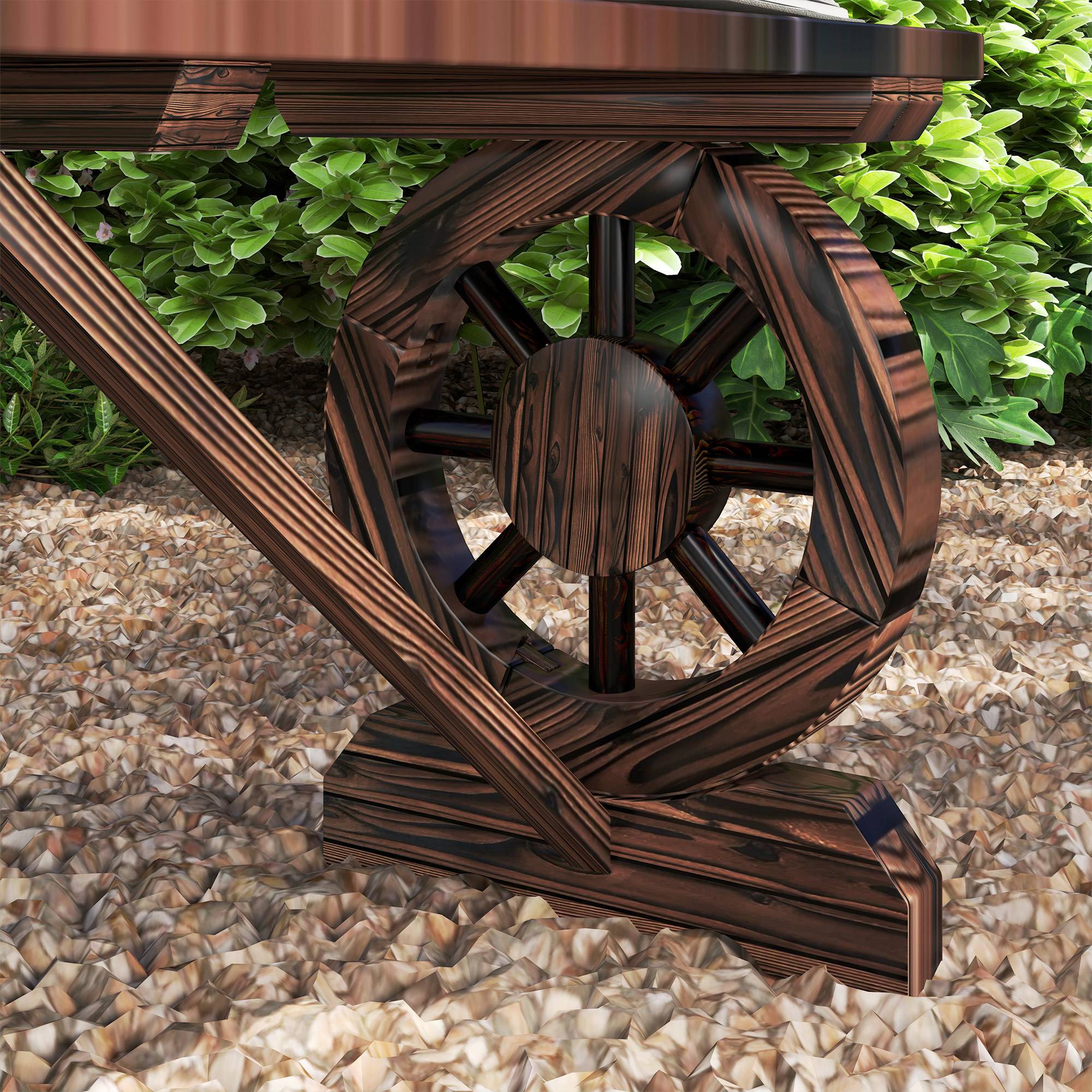Banc de jardin sans dossier bois sapin lattes pieds roues chariot 120x29x39cm marron - ComfortXL Outdoor Living - Image 10