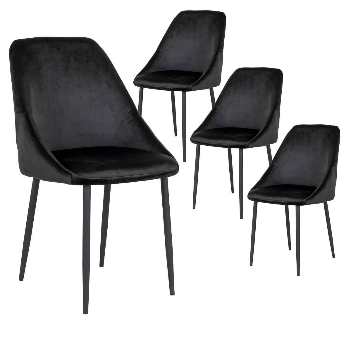 ALTOBUY - Lot de 4 Chaises Velours Noir et Pieds Acier - TINTO - Image 1