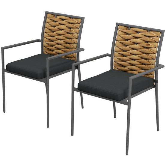 Chaises de jardin empilables résistantes aux intempéries, design moderne, 57 x 58 x 87 cm, Marron+Noir+Gris - Image 1
