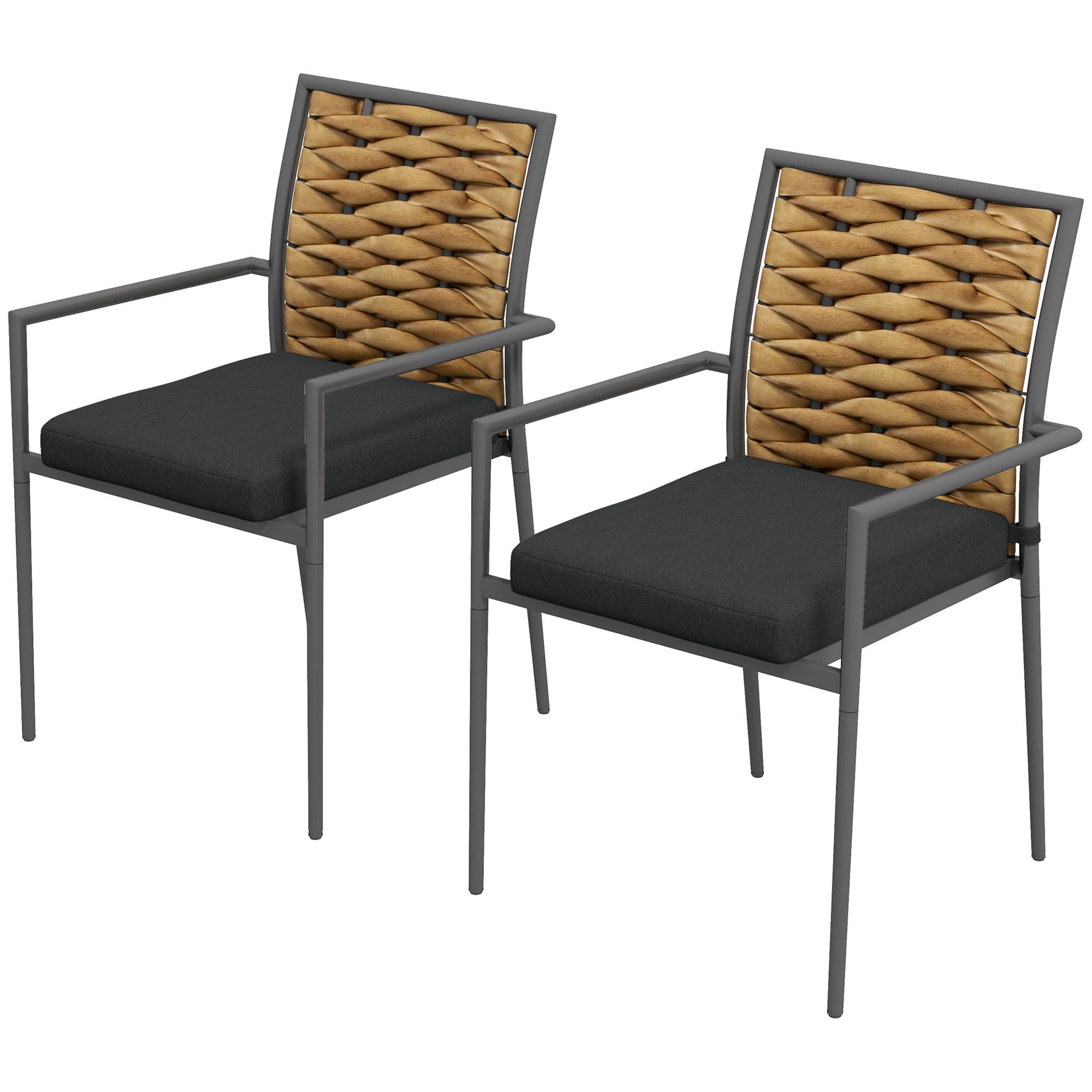 Chaises de jardin empilables résistantes aux intempéries, design moderne, 57 x 58 x 87 cm, Marron+Noir+Gris