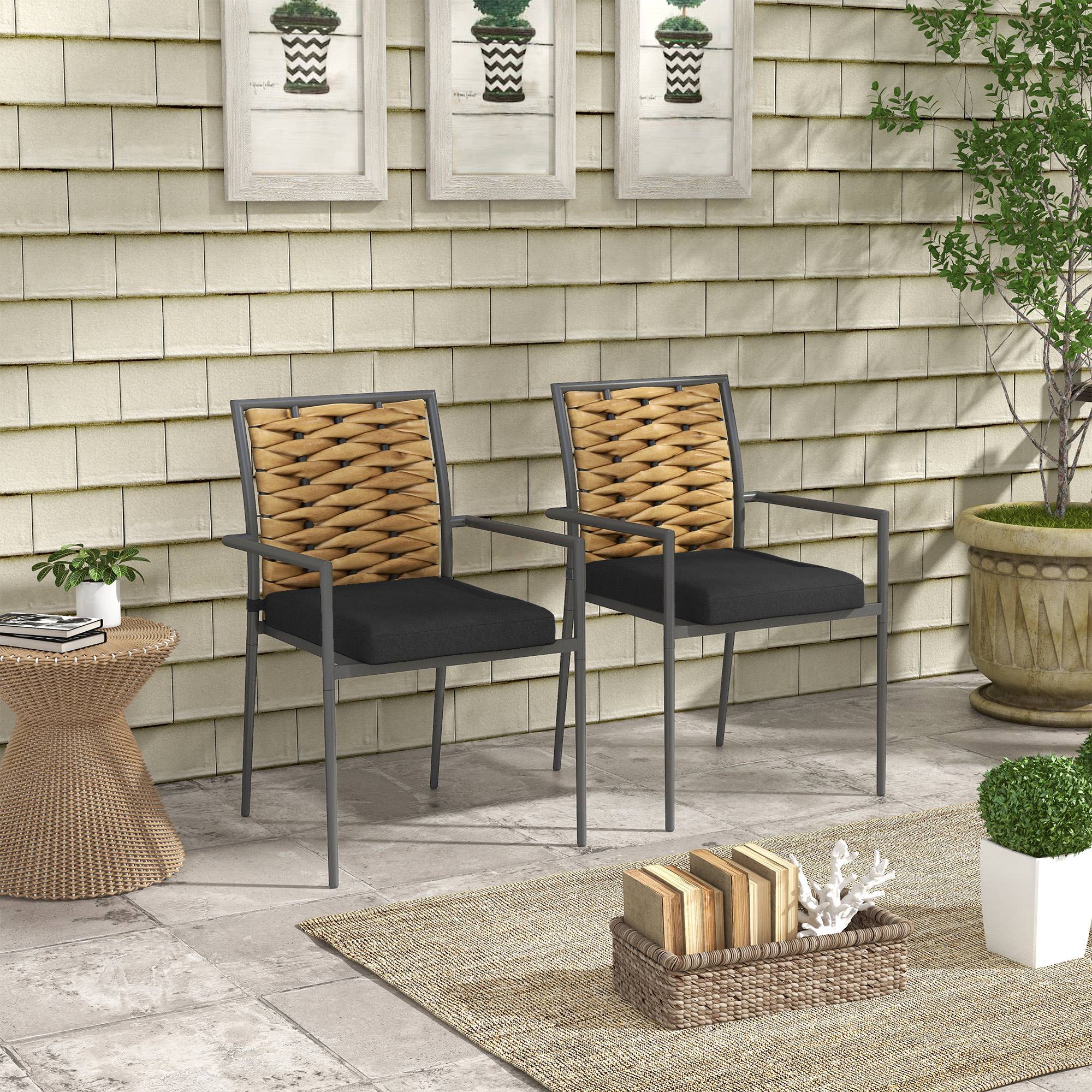 Chaises de jardin empilables résistantes aux intempéries, design moderne, 57 x 58 x 87 cm, Marron+Noir+Gris - Image 2