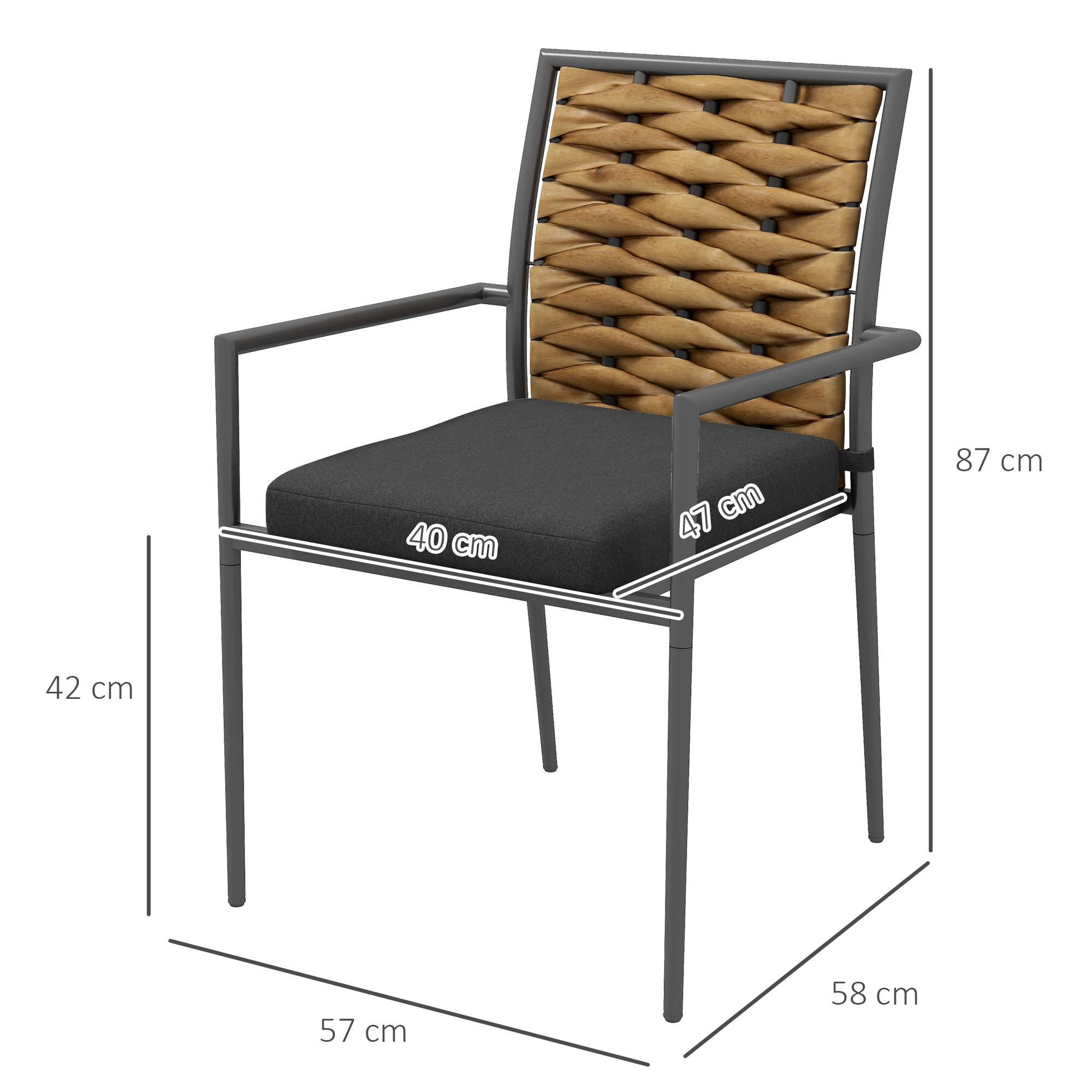 Chaises de jardin empilables résistantes aux intempéries, design moderne, 57 x 58 x 87 cm, Marron+Noir+Gris - Image 3