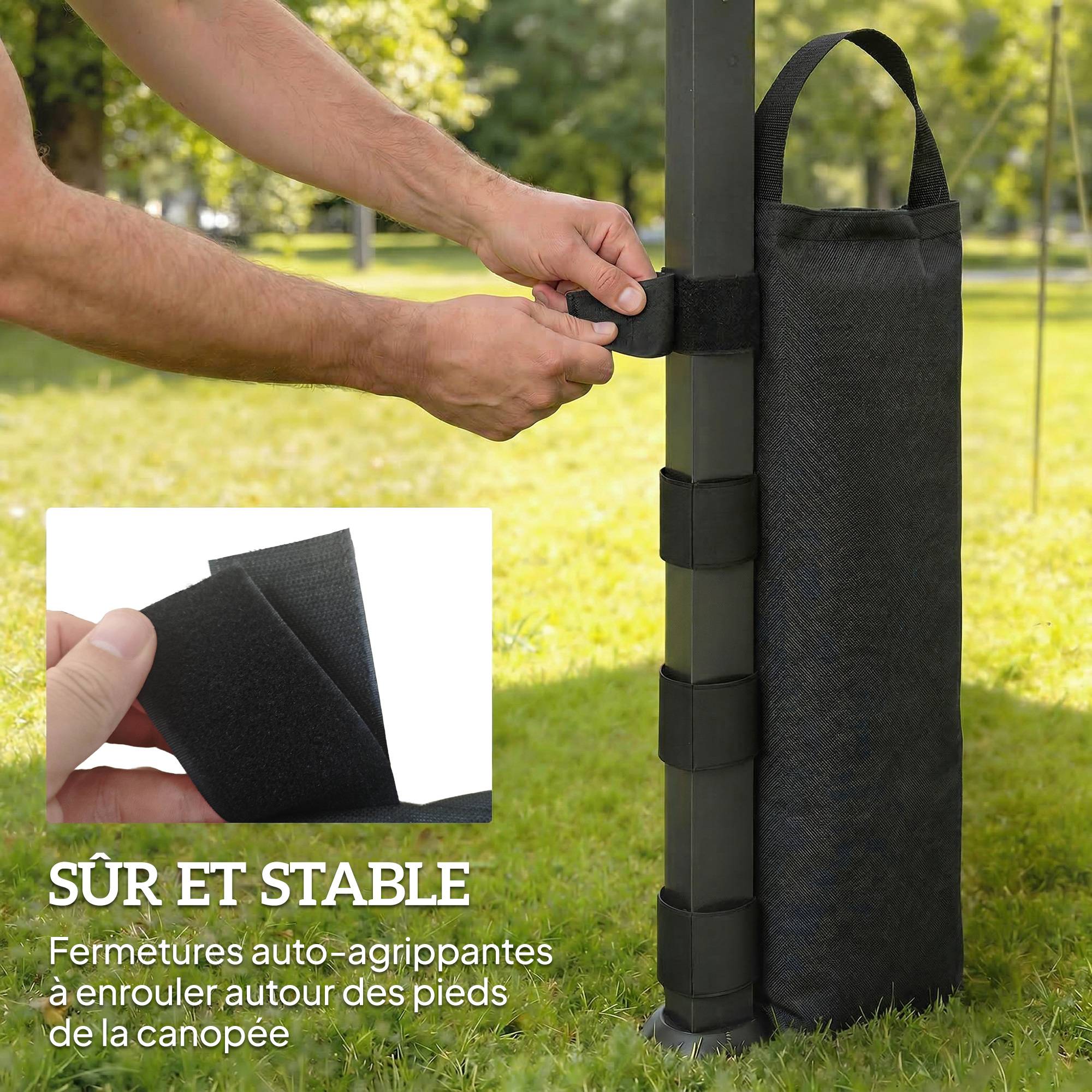 Lot de 4 Sac de Lestage pour Tonnelle,Sac Lestage épaissir,9-11KG Leste pour Pied de Tonnelle,pour Auvent,Tente,Poids Gazebo(Oxford 800D-50 * 20cm-Noir