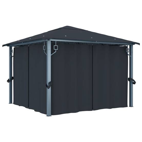 Pavillon de Jardin Aluminium avec Moustiquaires et Rideaux pour Réception Anthracite 3x3 m – ComfortXL Outdoor Living - Image 1