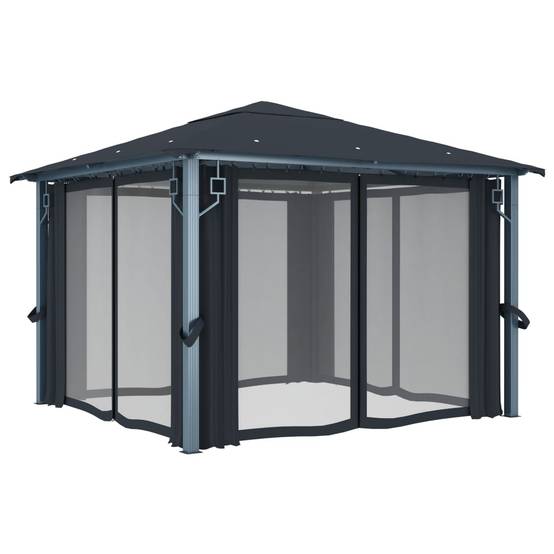Pavillon de Jardin Aluminium avec Moustiquaires et Rideaux pour Réception Anthracite 3x3 m – ComfortXL Outdoor Living - Image 4