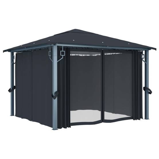 Pavillon de Jardin Aluminium avec Moustiquaires et Rideaux pour Réception Anthracite 3x3 m – ComfortXL Outdoor Living - Image 2