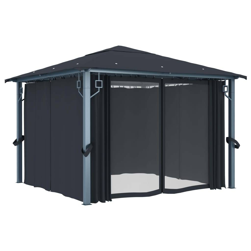 Pavillon de Jardin Aluminium avec Moustiquaires et Rideaux pour Réception Anthracite 3x3 m – ComfortXL Outdoor Living - Image 2