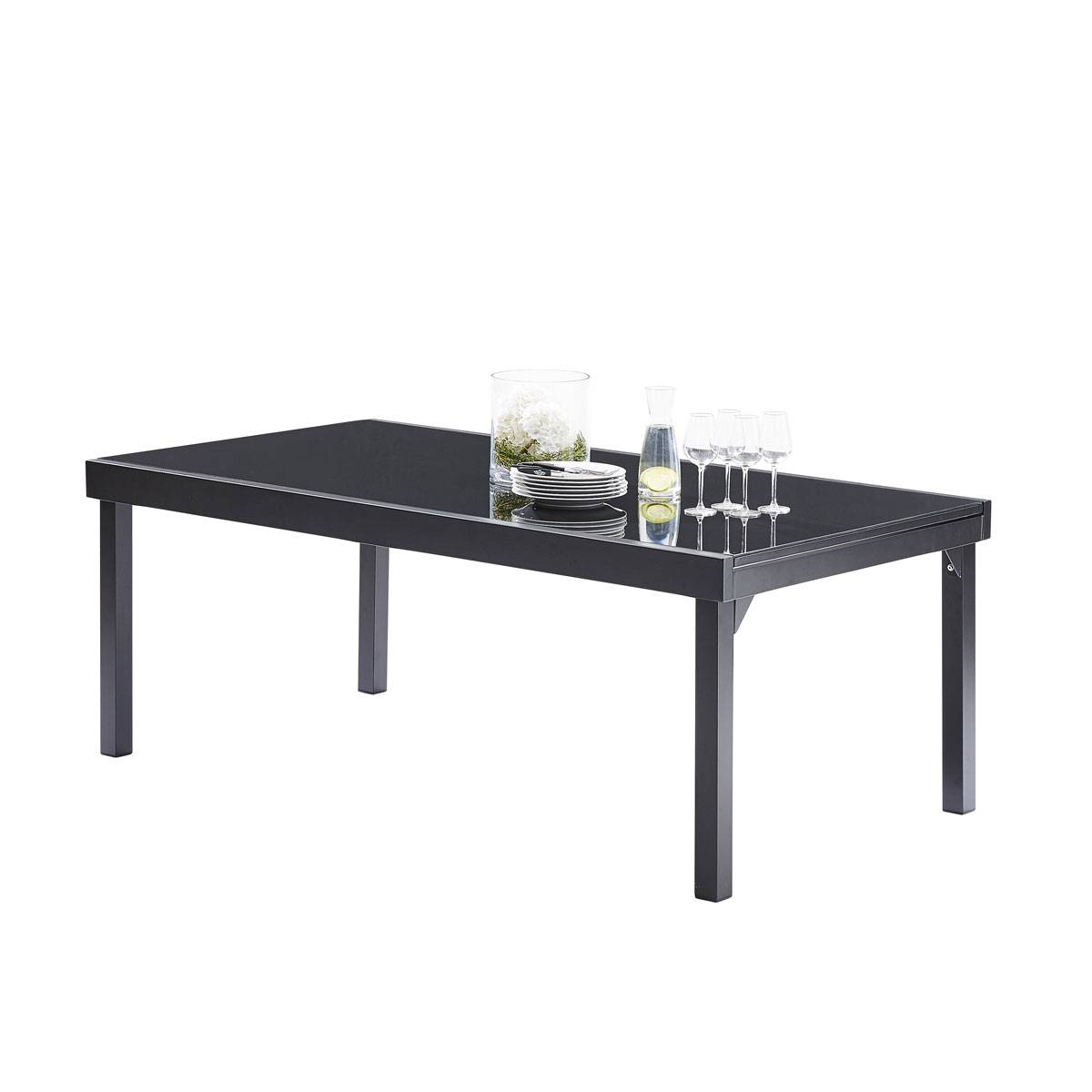 Wilsa Garden - Table Modulo 8/12 personnes structure en aluminium noire, plateau en verre noir - Imagen 2