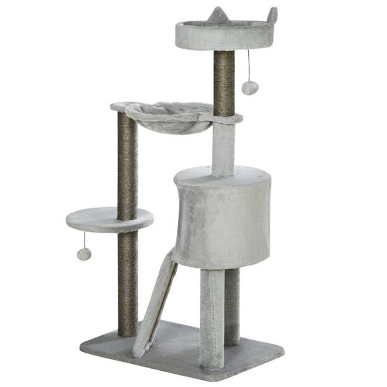 Arbre à chat PawHut avec grotte, lit, hamac et jouets, 60 x 40 x 113 cm, gris clair - Image 2