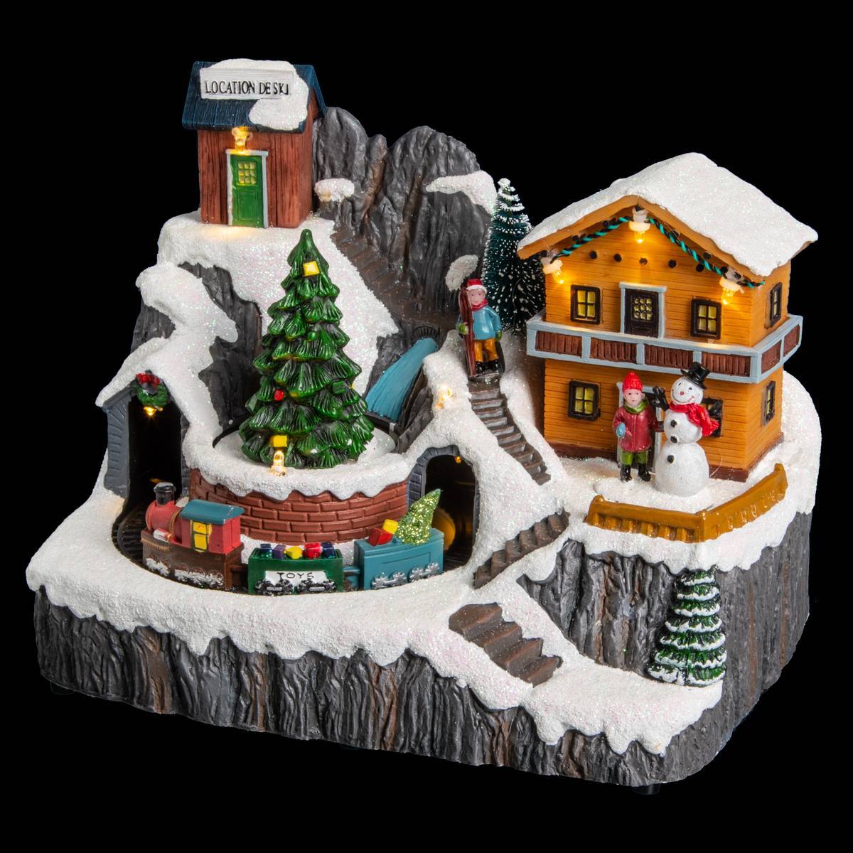 Village lumineux chalet de montagne et ski 8 LED l.23cm musical  FEERIC LIGHTS & CHRISTMAS - Image 1