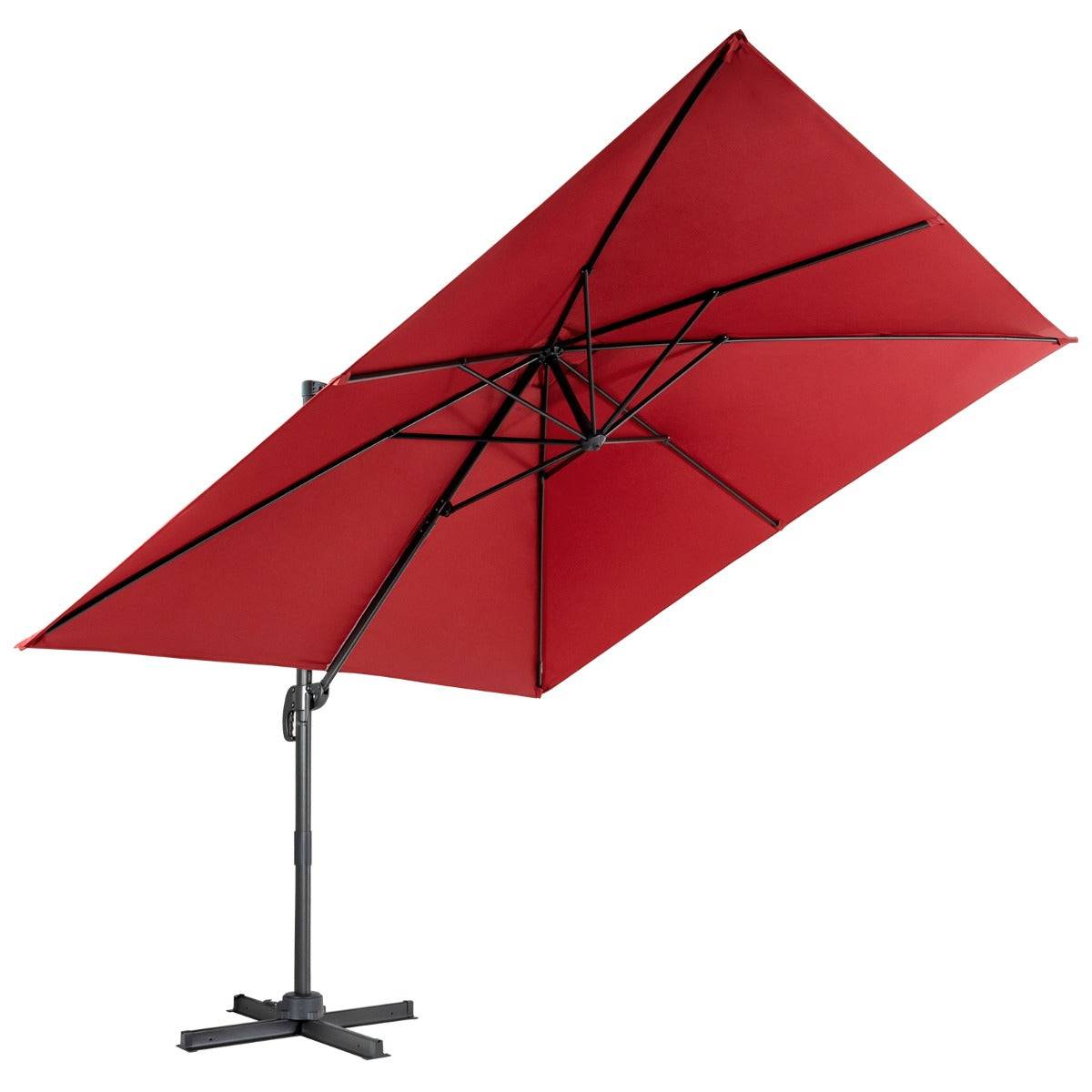 Helloshop26 - Parasol déporté inclinable 3x3 m avec base croisée rotation à 360° manivelle 8 baleines event pour jardin terrasse vin-rouge - Imagen 1